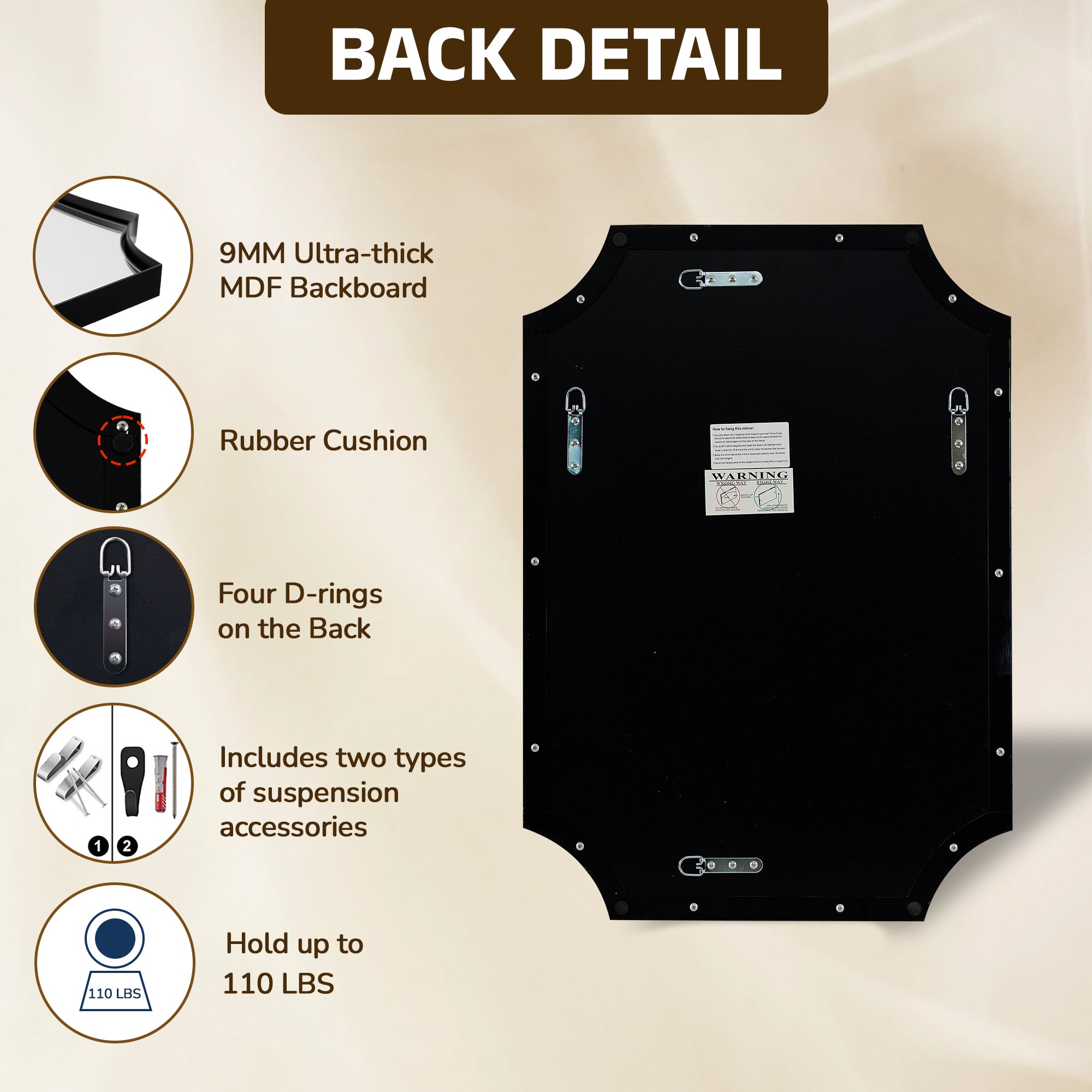 Contemporary Notched Corner Scalloped Rectangle Bathroom Vanity Mirror | Stainless Steel Frame