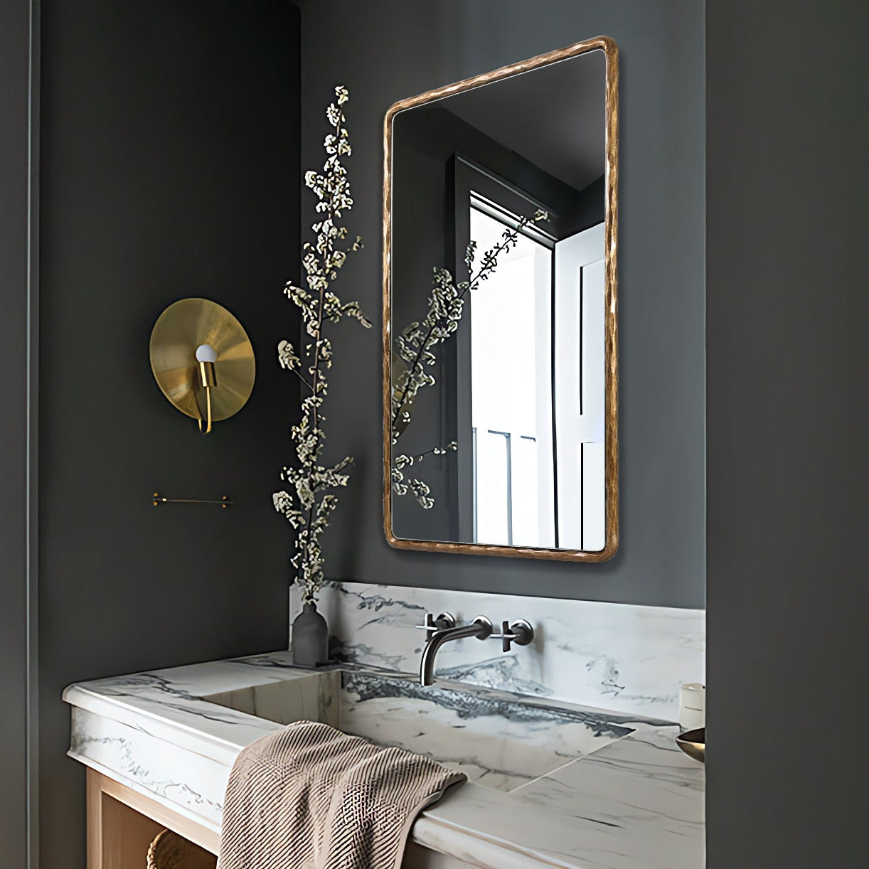 Vintage Hand Hammer Frame  Forged Iron Rectangle Wall Mirrors Wrought Iron Mirror