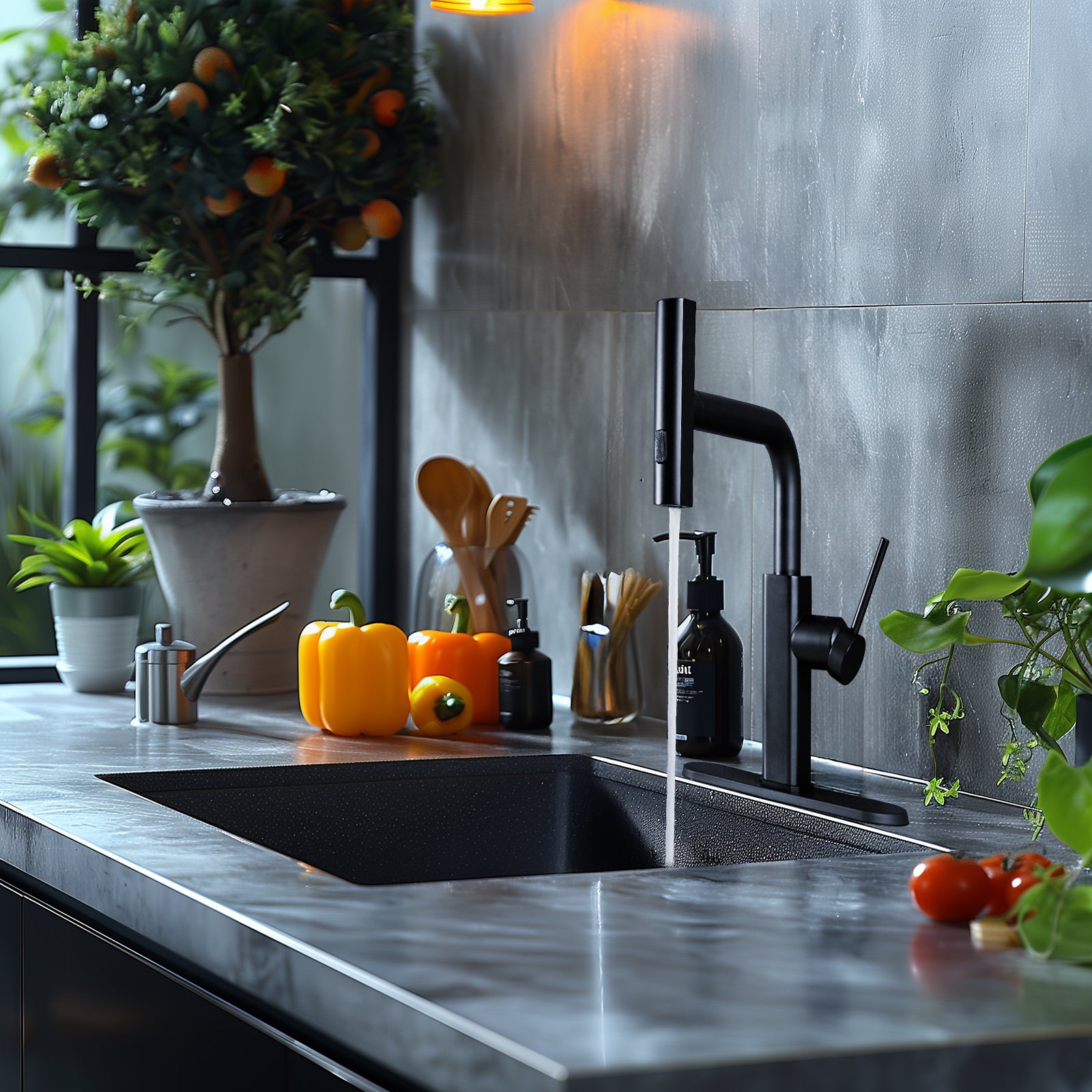 Modern Stainless Steel Single Hole Kitchen Faucet with Pull-Out Sprayer