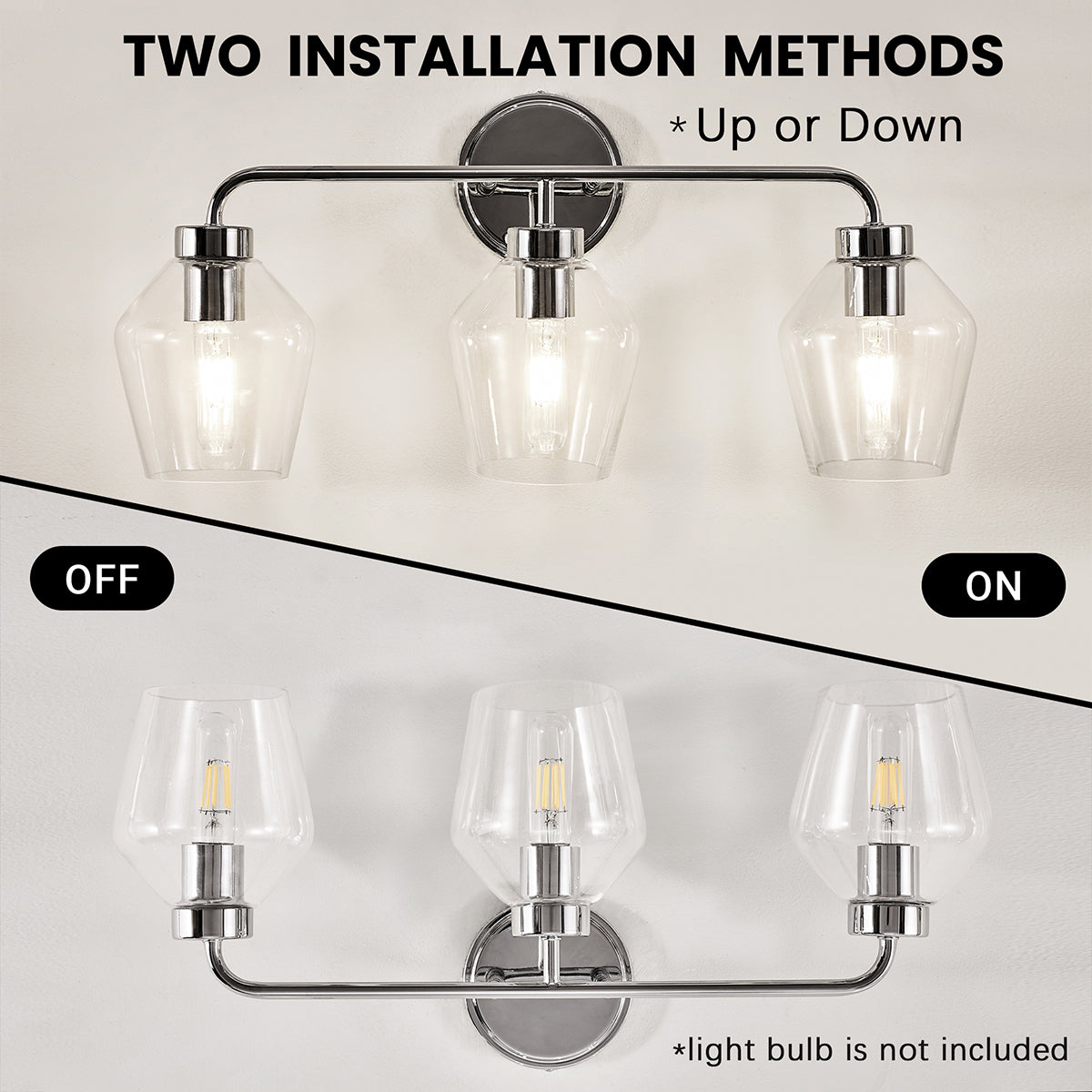 Contemporary Metal Frame Clear Glass Shade Wall Sconce Bathroom Vanity Light