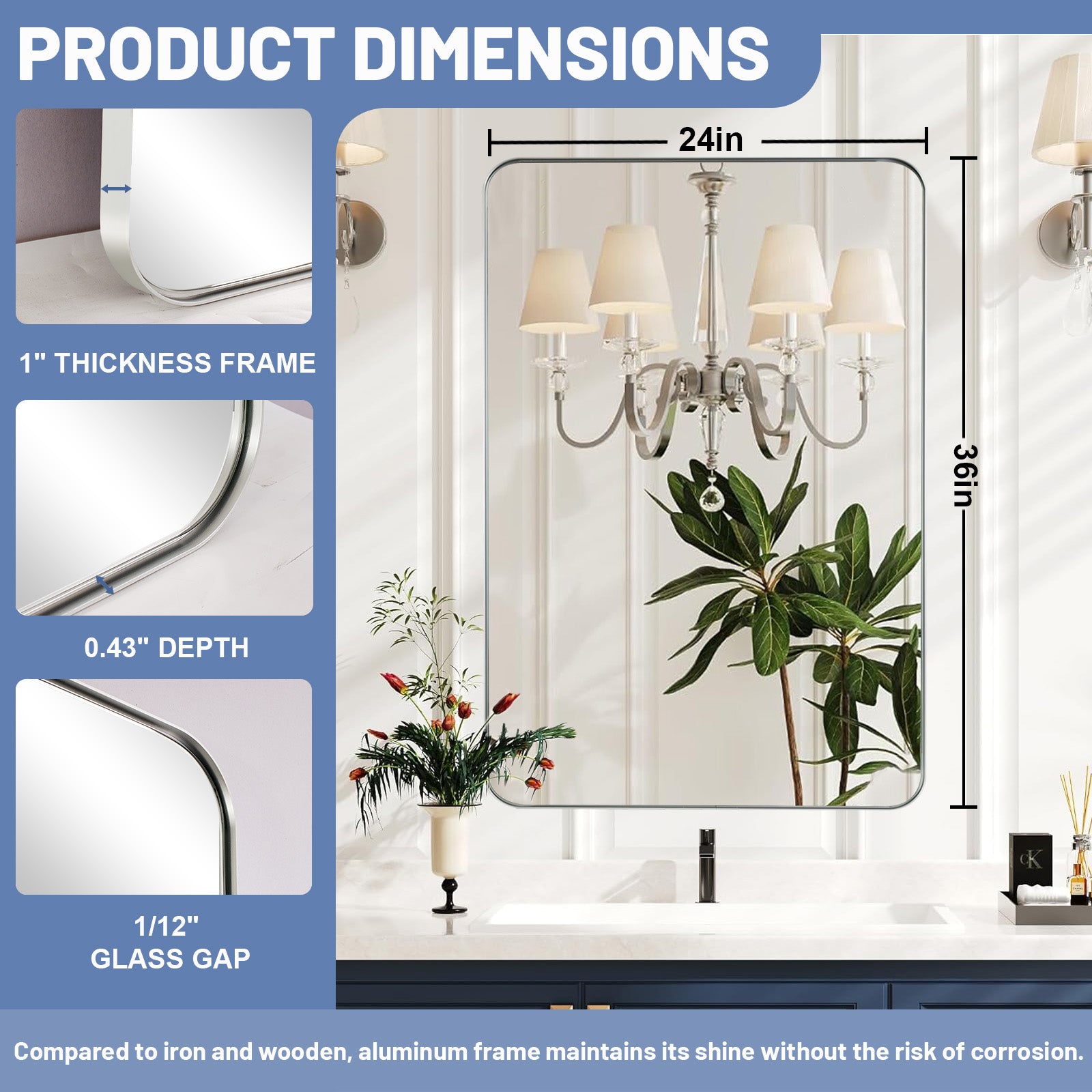 Minimalist Modern Rounded Rectangular Bathroom Mirrors