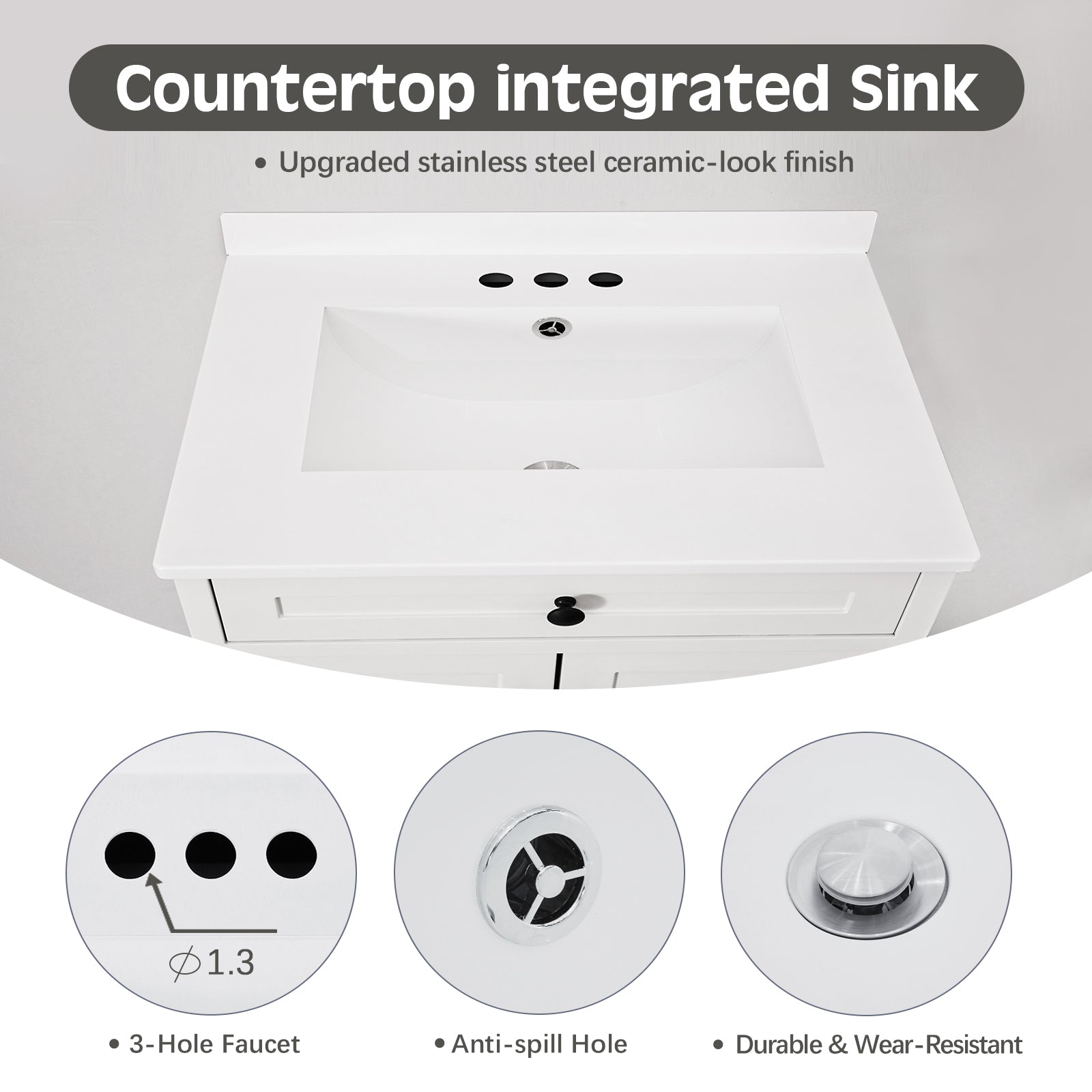 Modern Bathroom Vanity with Sink Combo, Bathroom Vanity Cabinet with 2 Doors and Shelf