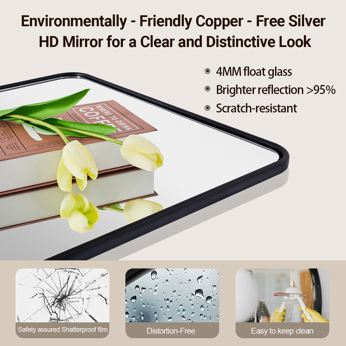 Modern Rectangle Pivot Mirror Adjustable Floating / Tilting Bathroom Mirror