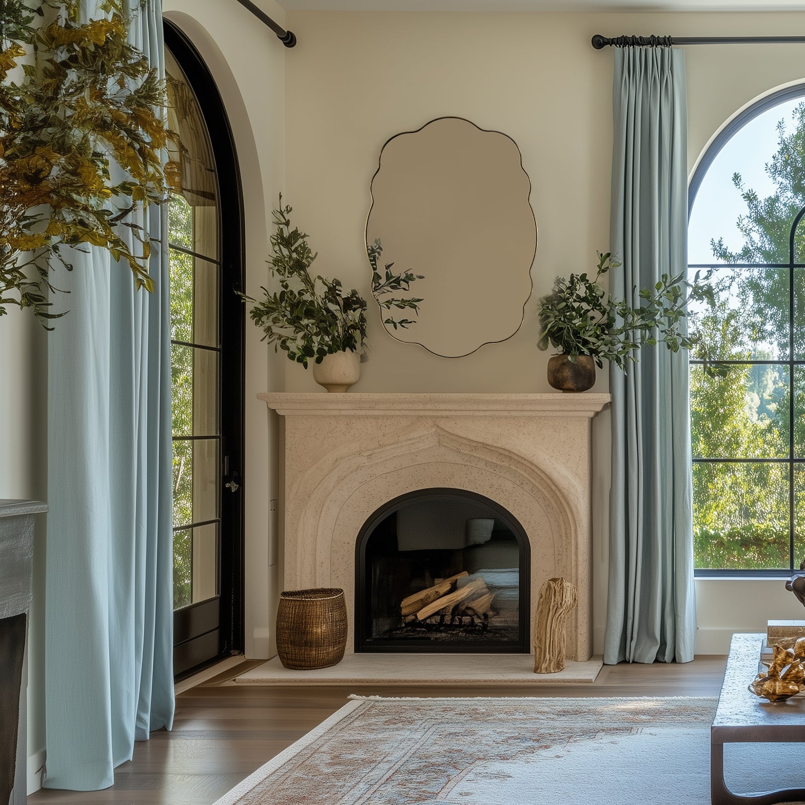 Contemporary Wavy Oval Scalloped Bathroom Vanity Mirror Irregular Decorative Mirror| Stainless Steel Framed