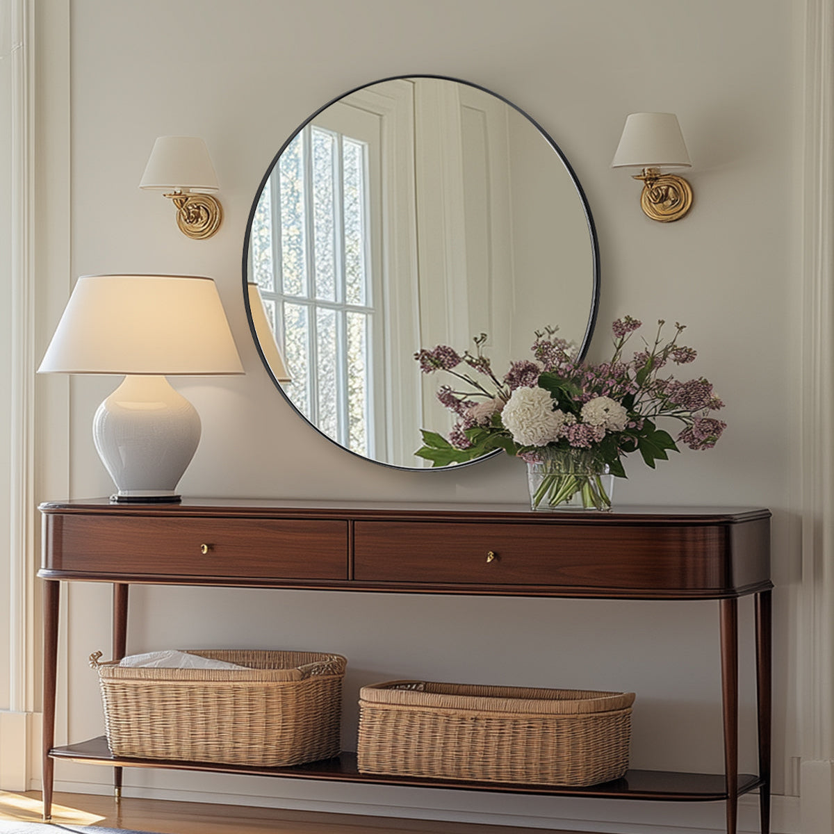 Contemporary Round Bathroom Mirrors Circle Wall Mirrors | Stainless Steel Frame