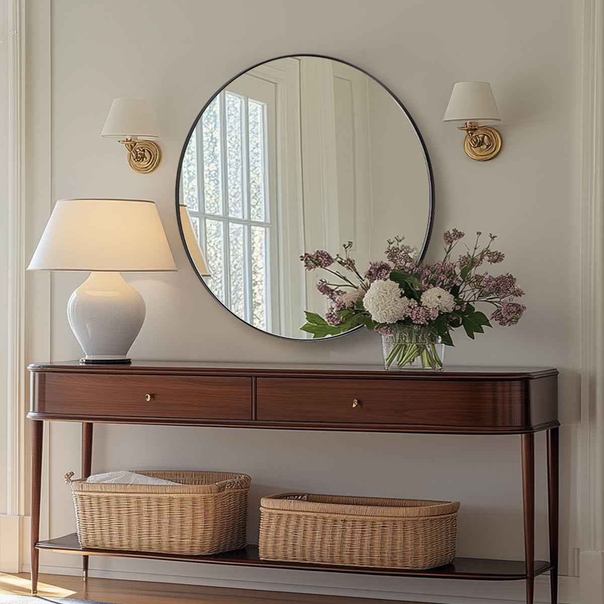 Contemporary Round Bathroom Mirrors Circle Wall Mirrors | Stainless Steel Frame