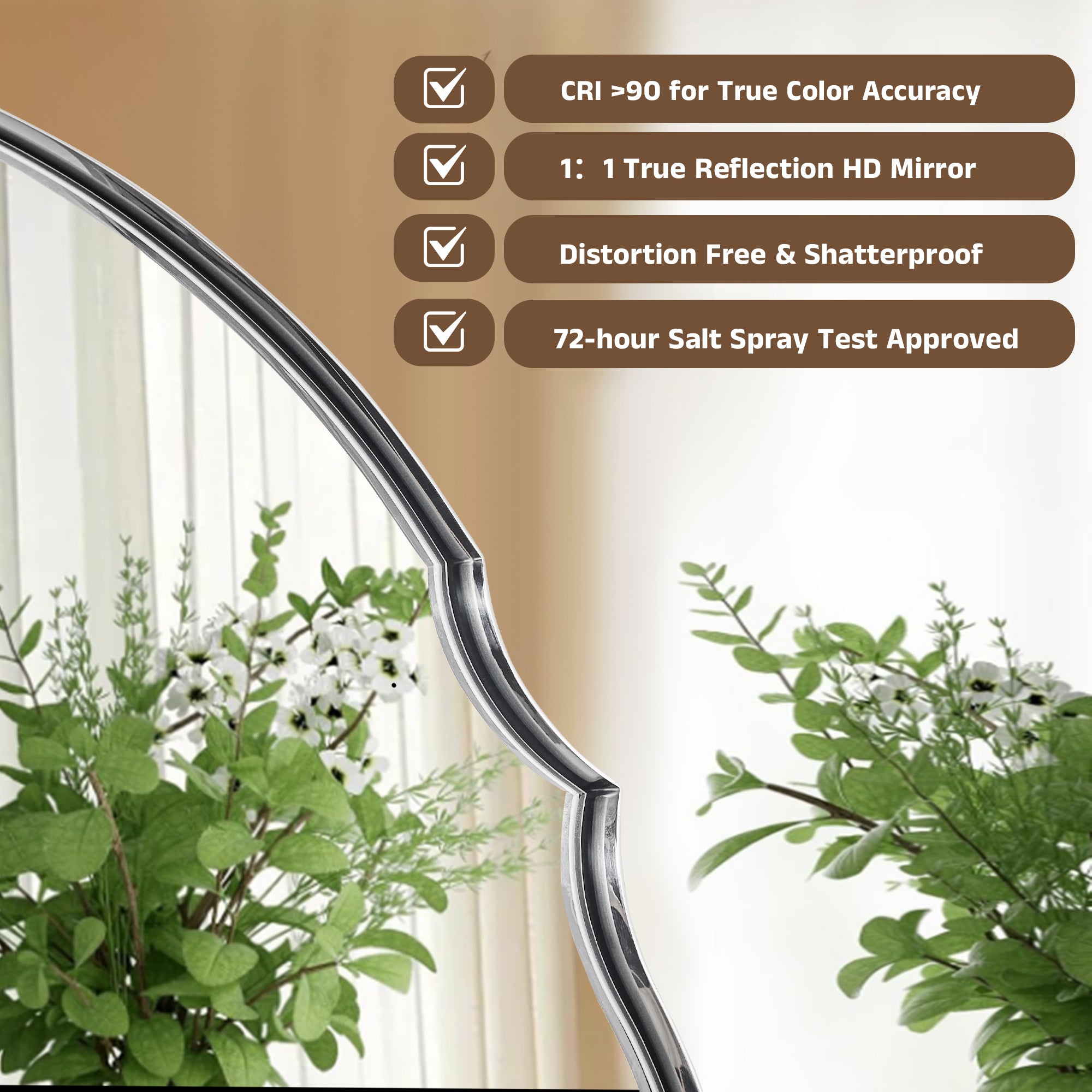 Contemporary Oval Scalloped Wall Mirror Irregular Bathroom Vanity Mirror| Stainless Steel Frame