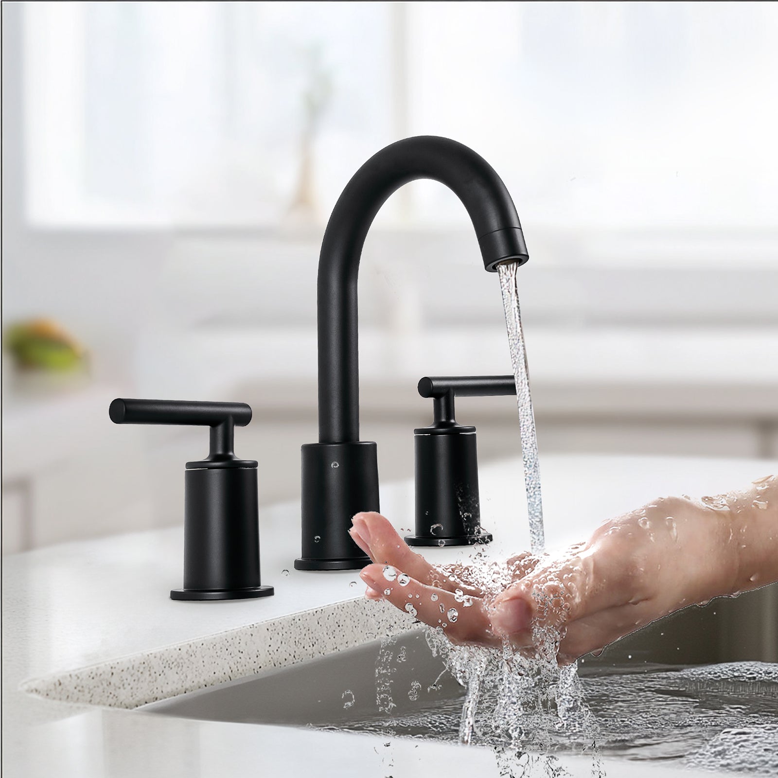 ANDY STAR Bathroom Faucet 3 Hole, 360 Degree Swivel Spout Bathroom Sink Faucet with 2 Level Handle of Hot&Cold Water Control