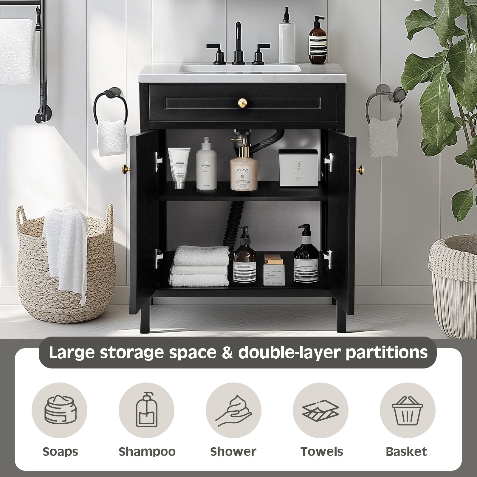 Modern Bathroom Vanity with Sink Combo, Bathroom Vanity Cabinet with 2 Doors and Shelf