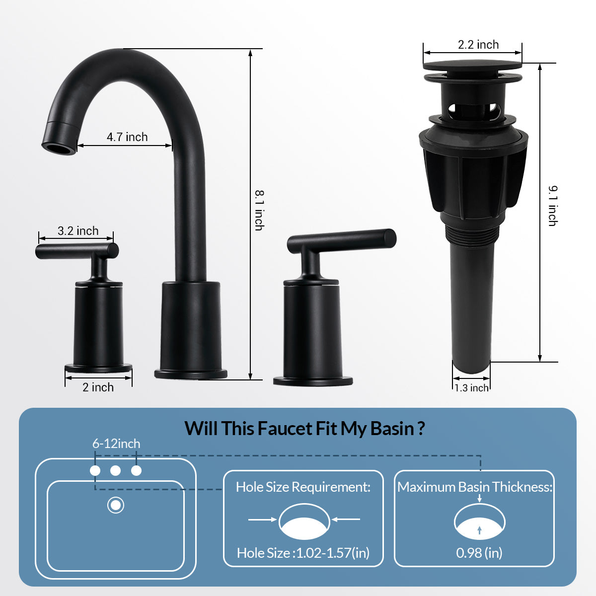 ANDY STAR Bathroom Faucet 3 Hole, 360 Degree Swivel Spout Bathroom Sink Faucet with 2 Level Handle of Hot&Cold Water Control