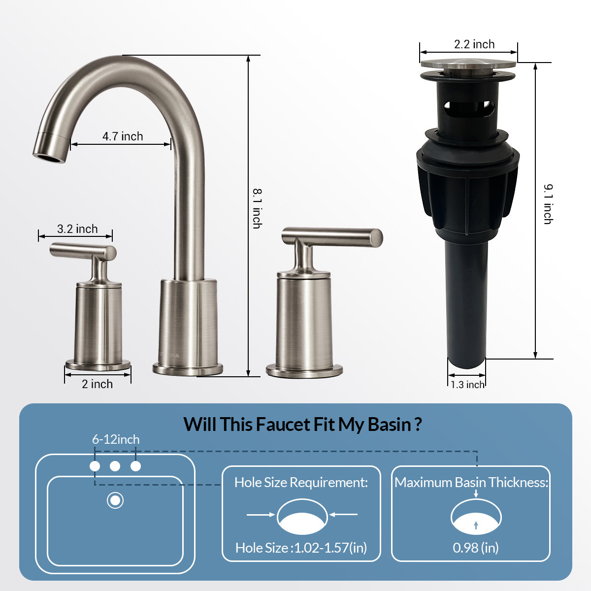 ANDY STAR Bathroom Faucet 3 Hole, 360 Degree Swivel Spout Bathroom Sink Faucet with 2 Level Handle of Hot&Cold Water Control
