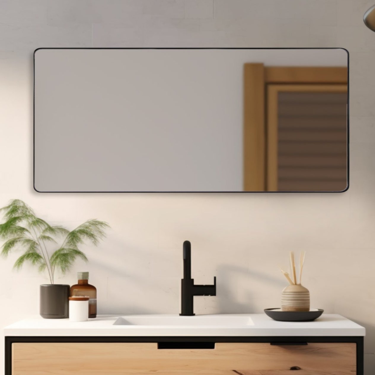 Modern Rounded Rectangular Bathroom Wall Mirrors with Aluminum Frame