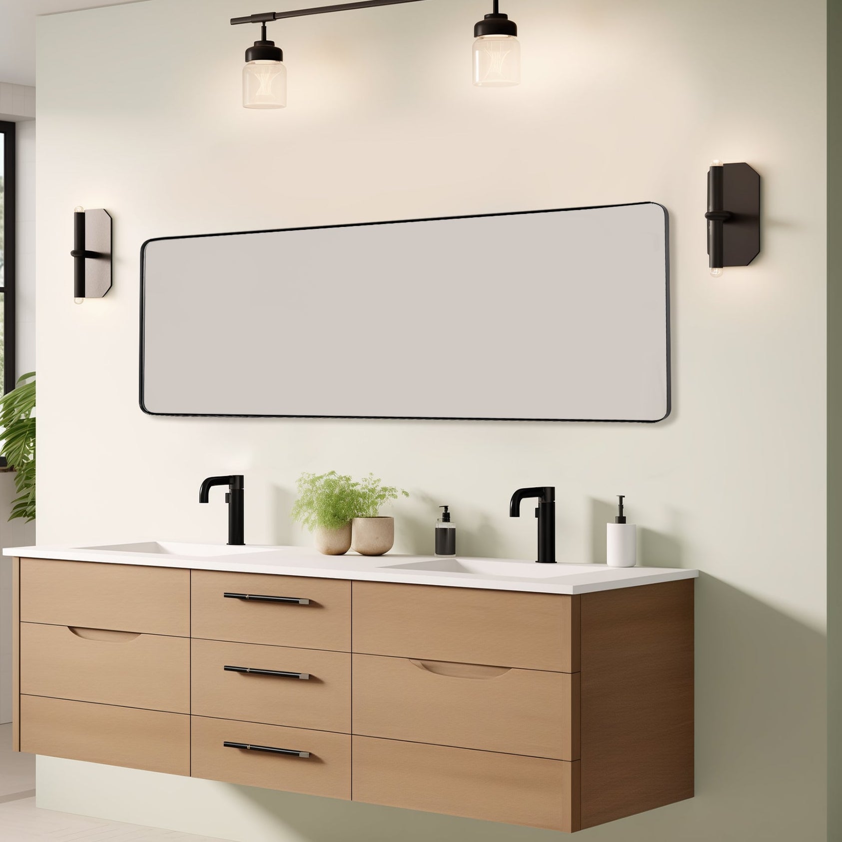 Modern Rounded Rectangle Mirror for Bathroom/ Vanity/ Wall | Stainless Steel Frame