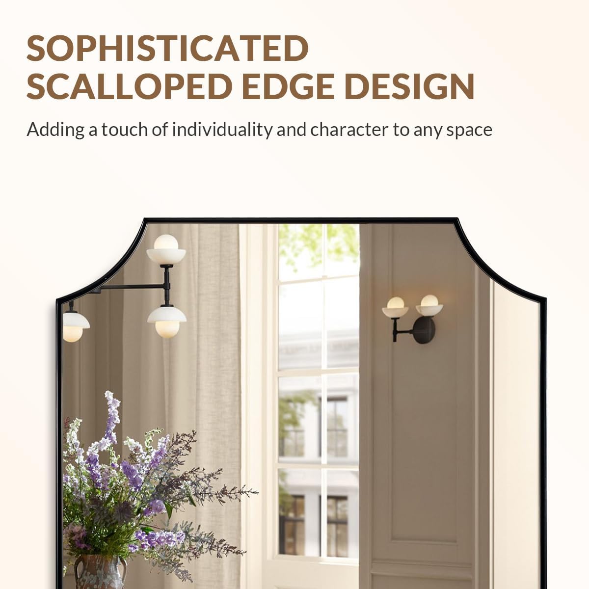 Contemporary Rounded Notched Corner Scalloped Rectangle Bathroom Vanity Mirror | Stainless Steel Frame
