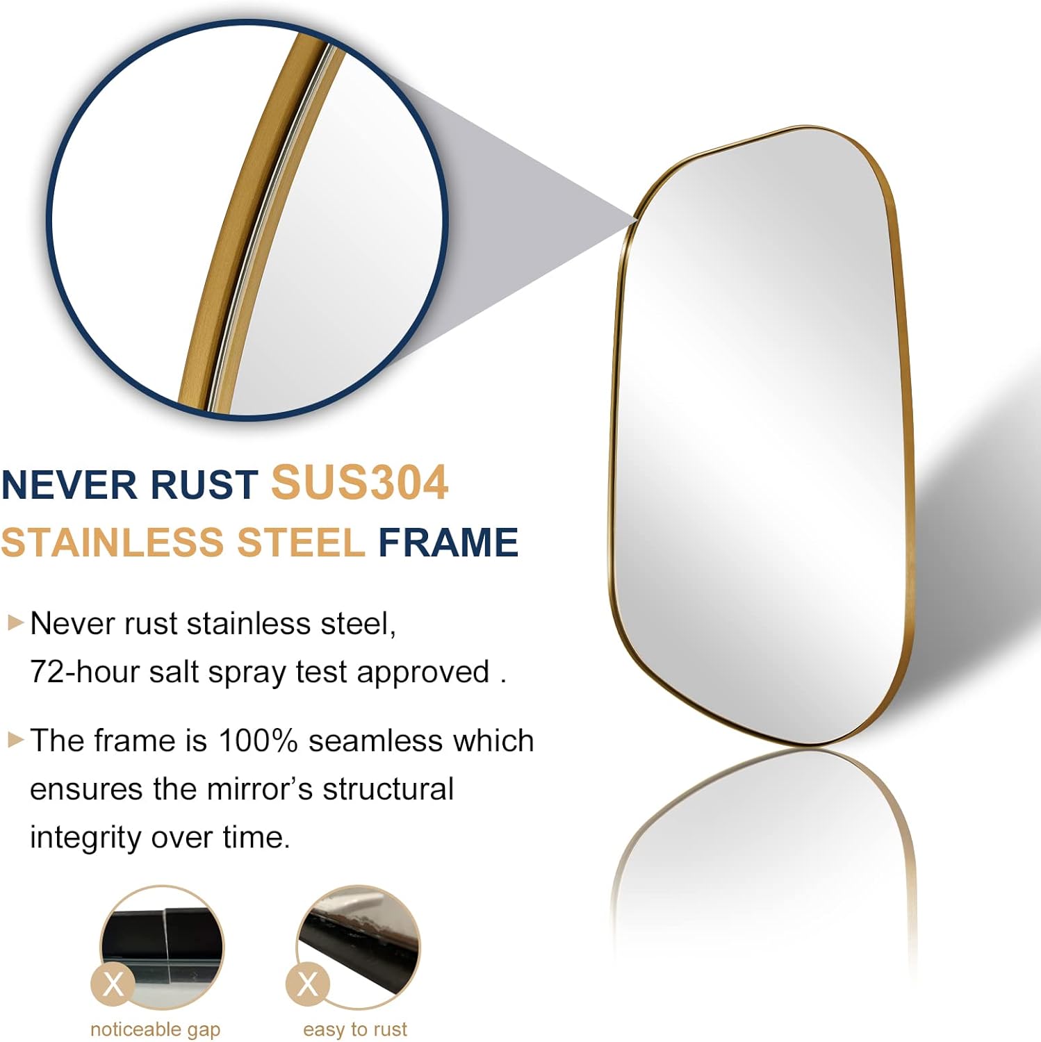 Asymmetrical Irregular Bathroom Wall Mirror | Stainless Steel Frame