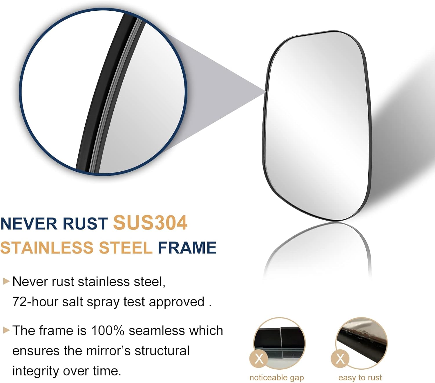 Asymmetrical Irregular Bathroom Wall Mirror | Stainless Steel Frame