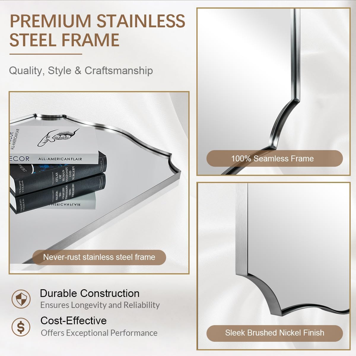 Open Box Like New: Traditional Rectangle Scalloped Bathroom Wall Mirror