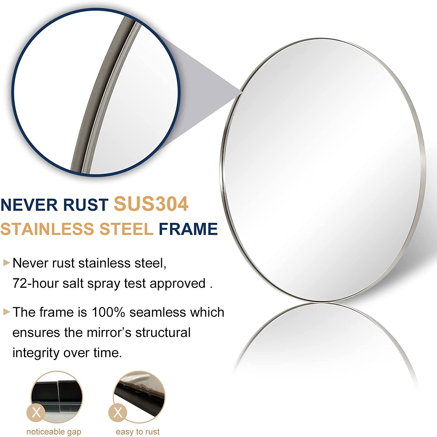 Contemporary Round Bathroom Mirrors Circle Wall Mirrors | Stainless Steel Frame