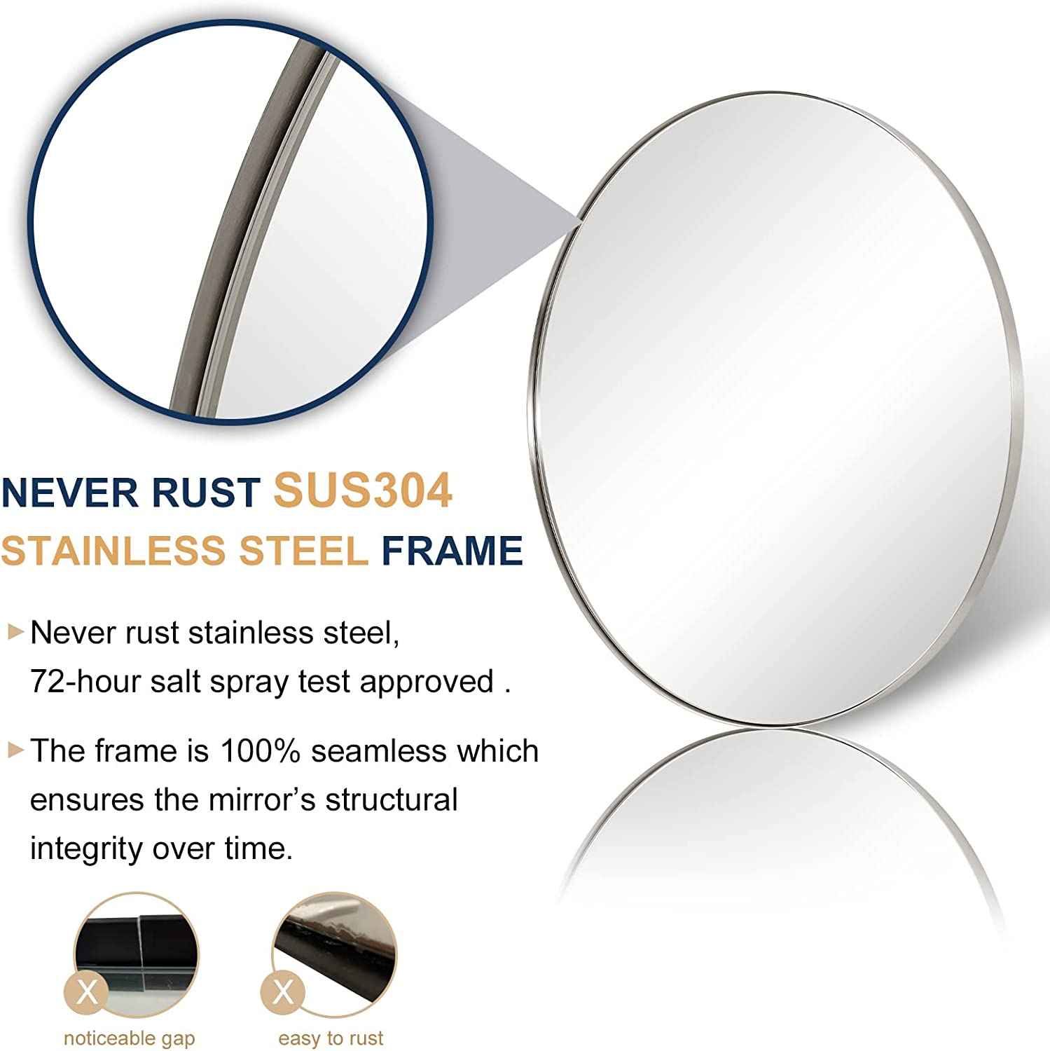 Contemporary Round Bathroom Mirrors Circle Wall Mirrors | Stainless Steel Frame