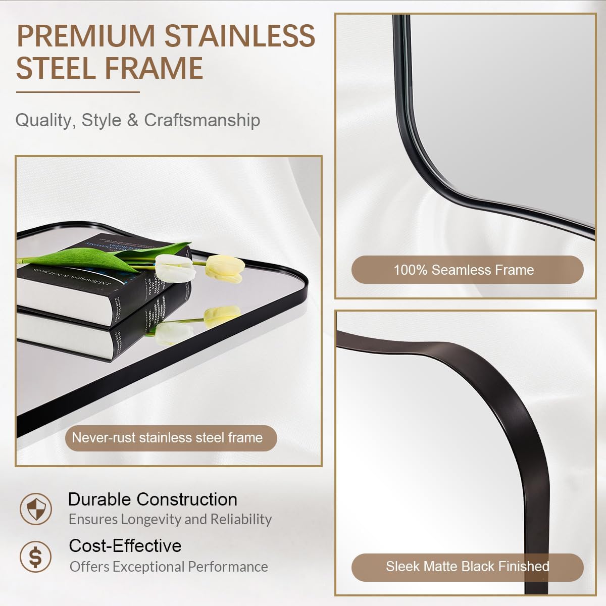 Contemporary Asymmetrical Irregular Wall Mirror for Bathroom |Stainless Steel Frame