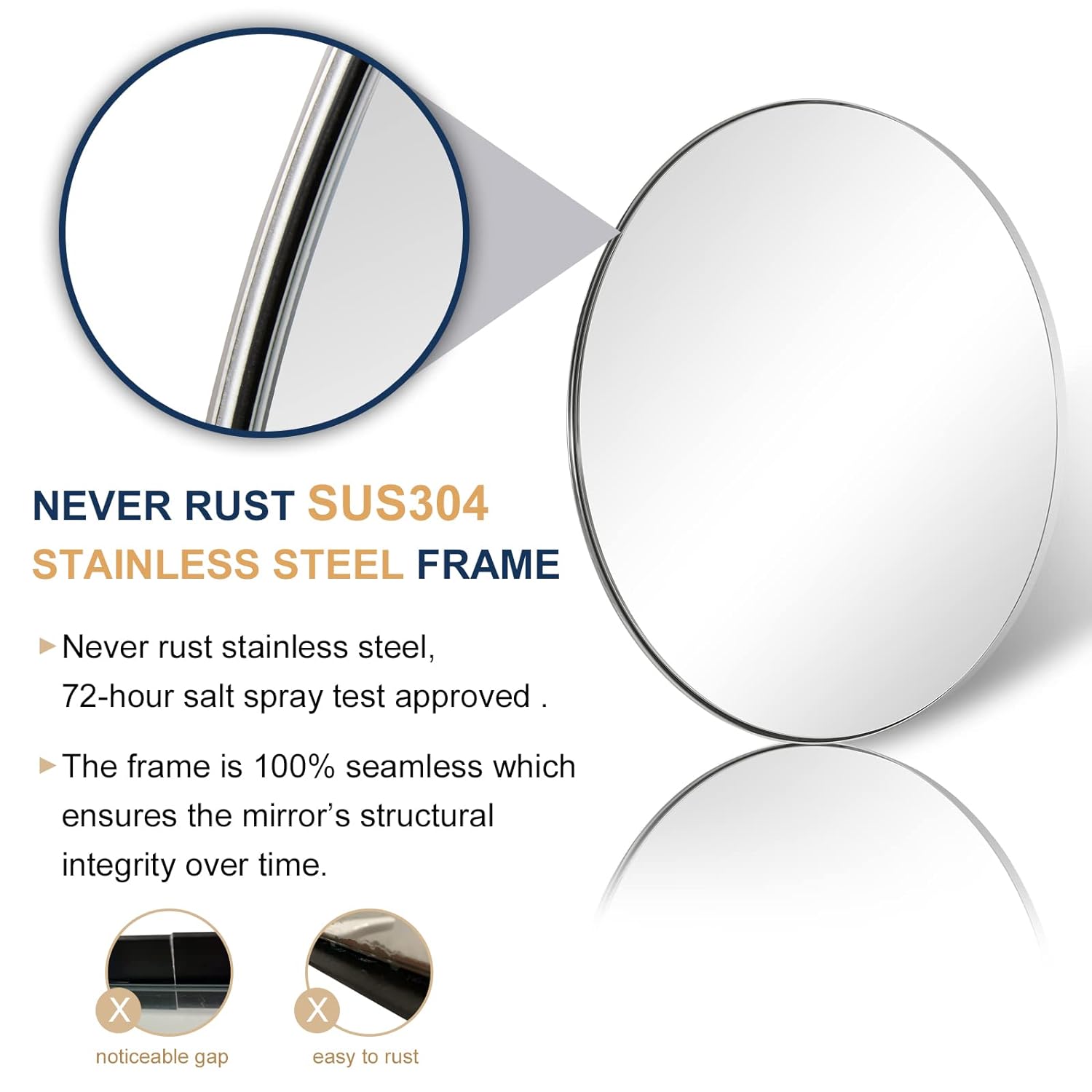 Contemporary Round Bathroom Mirrors Circle Wall Mirrors | Stainless Steel Frame