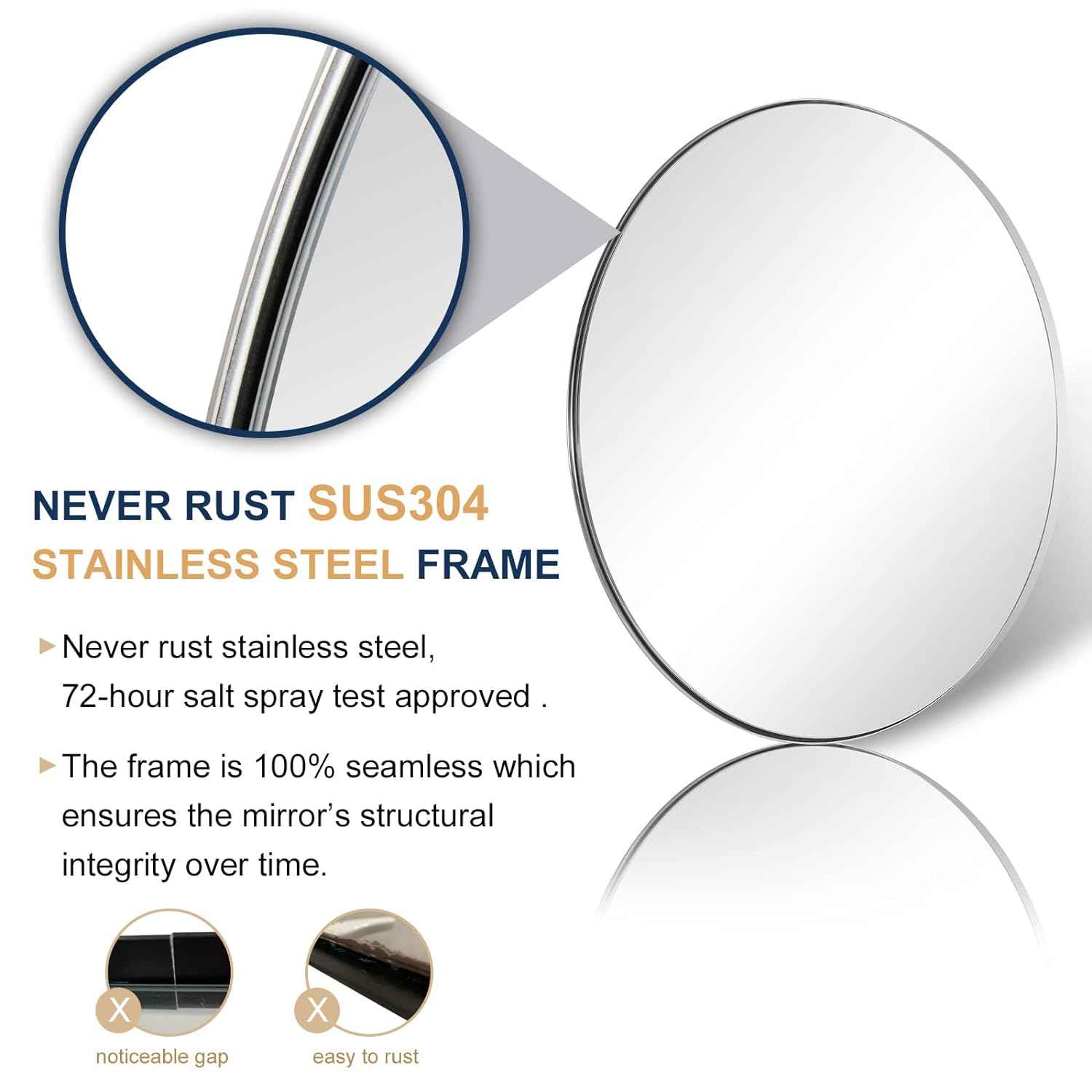 Contemporary Round Bathroom Mirrors Circle Wall Mirrors | Stainless Steel Frame