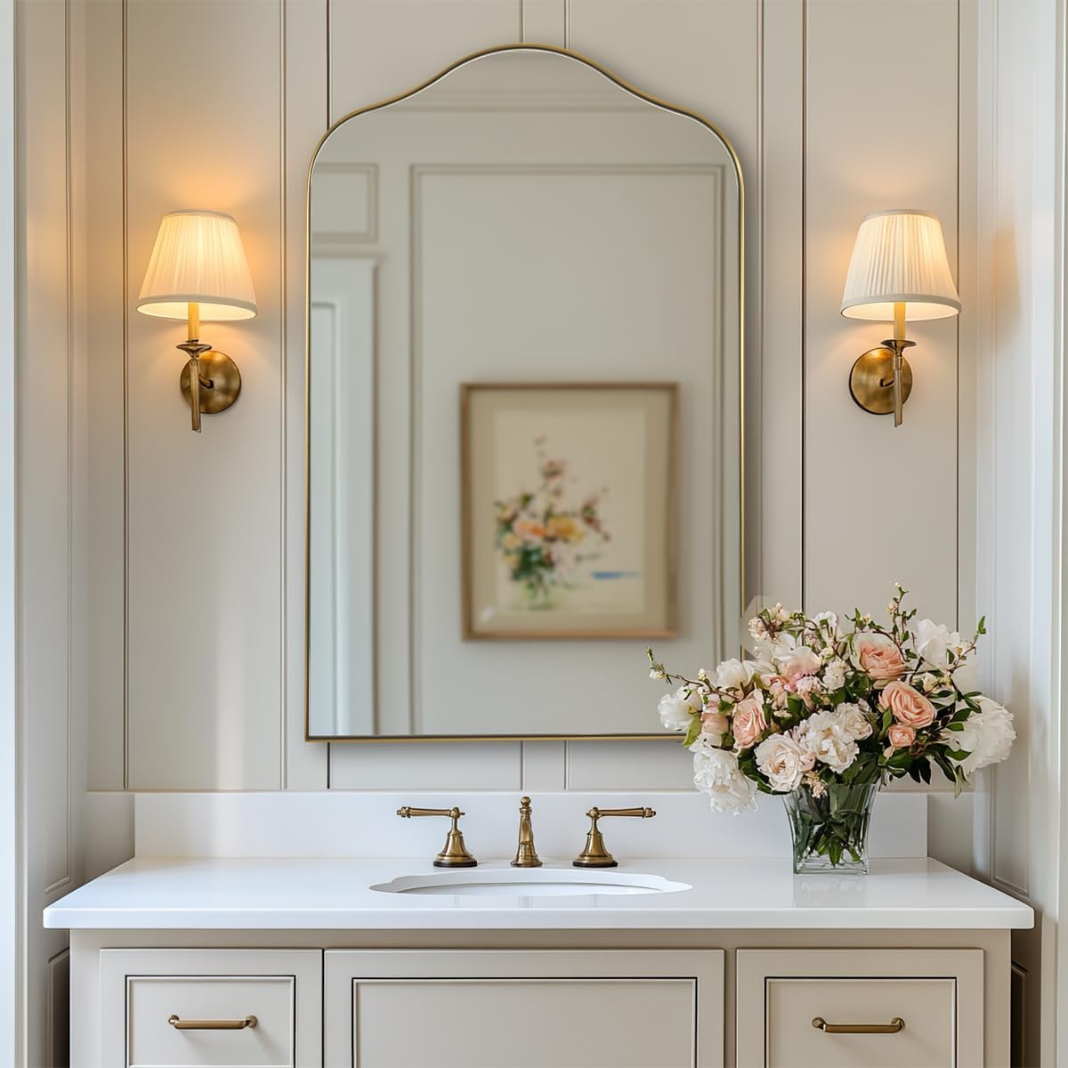 Contemporary Arch Top Curved Arched Bathroom Vanity Mirror | Stainless Steel Frame