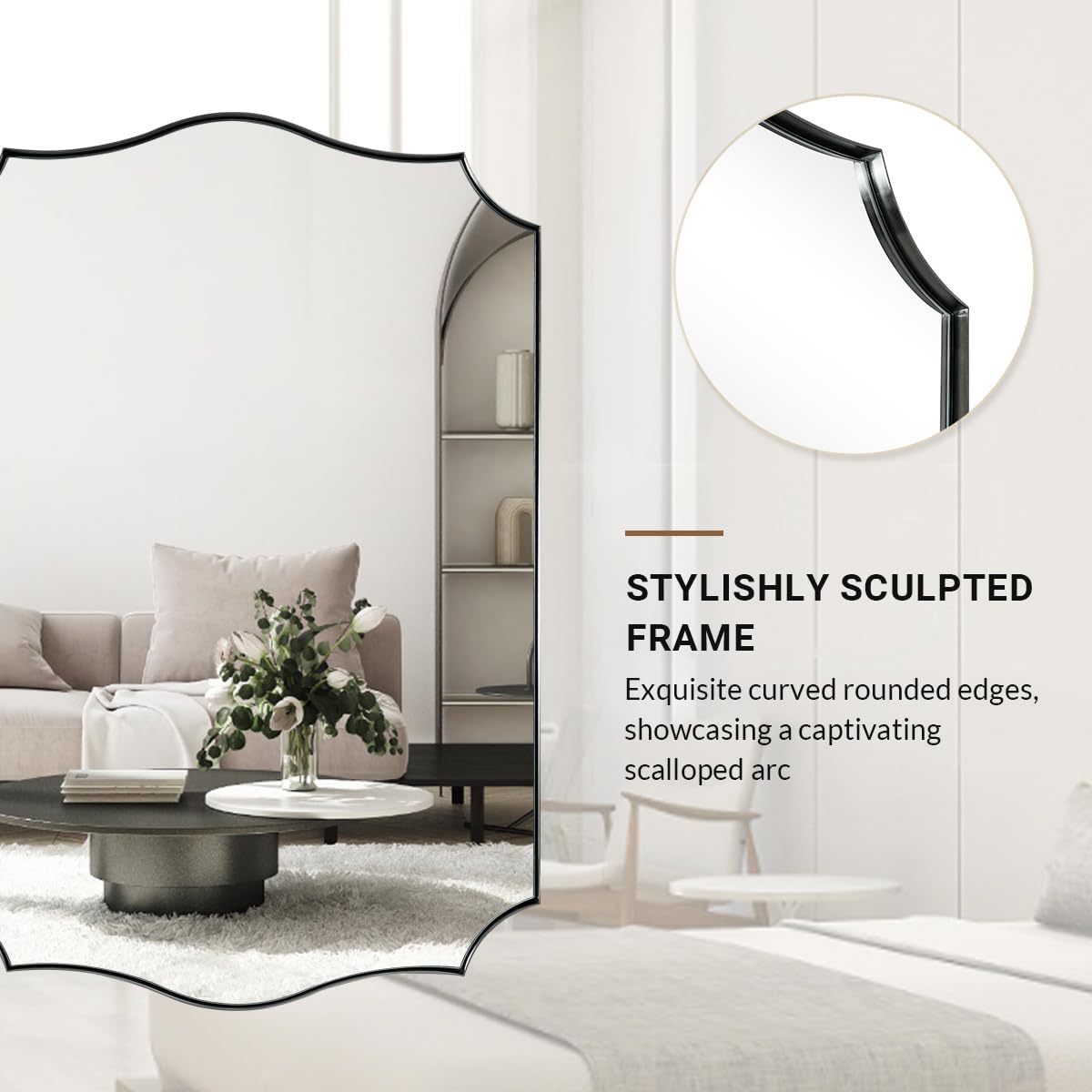 Contemporary Scalloped Rectangle Wall Mirror | Stainless Steel Frame