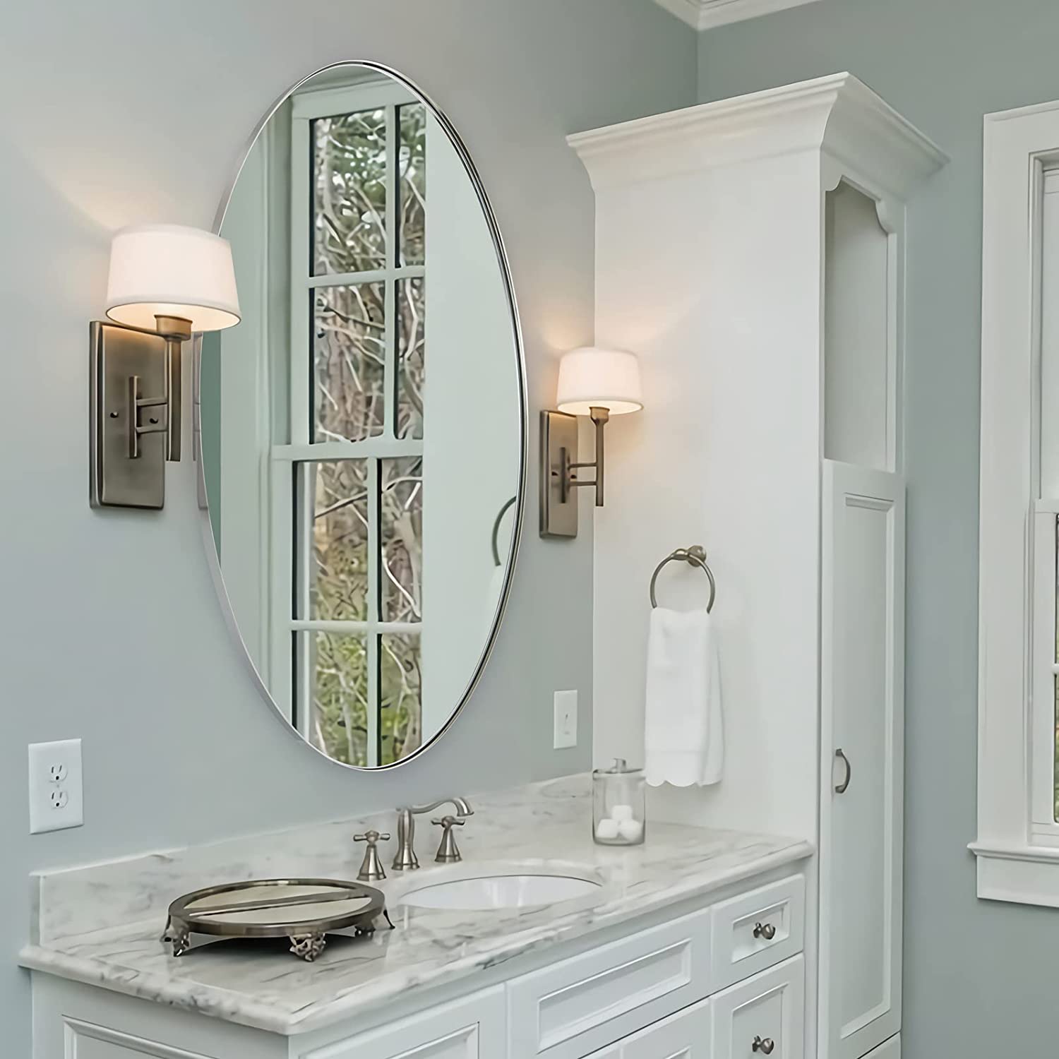 Modern Oval Bathroom Wall Mirrors |Stainless Steel Framed