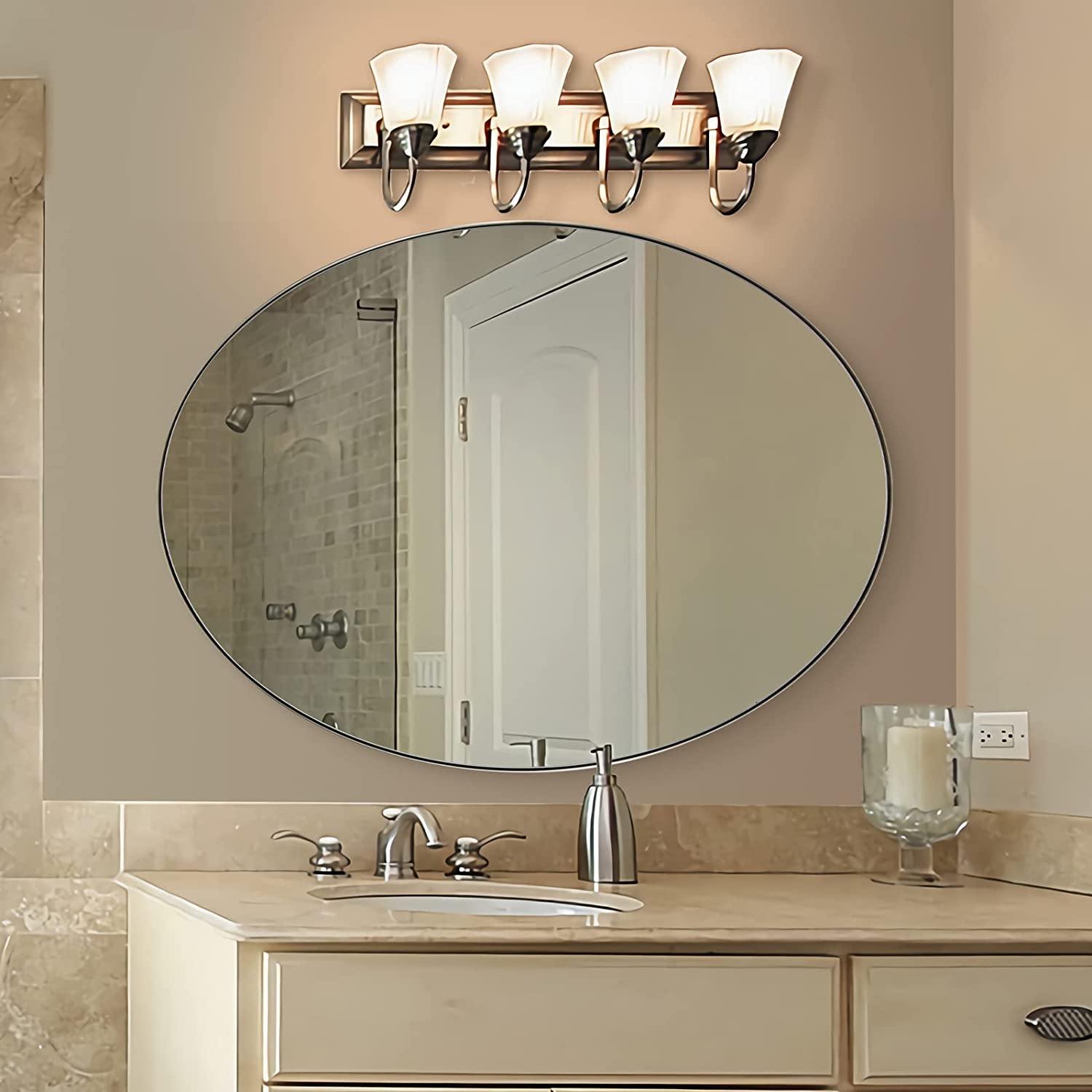 Modern Oval Bathroom Wall Mirrors |Stainless Steel Framed