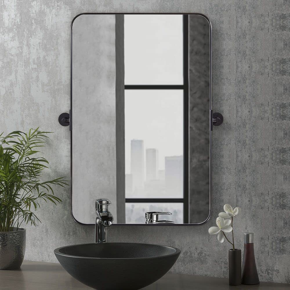 Open Box Like New: Tilting Pivot Rectangular Bathroom Mirrors | Stainless Steel Frame
