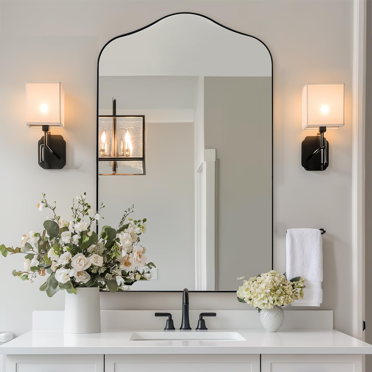 Contemporary Arch Top Curved Arched Bathroom Vanity Mirror | Stainless Steel Frame