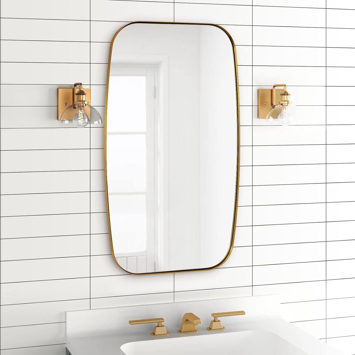 Modern Oblong Bathroom Mirror Long Oval Mirror | Stainless Steel Frame