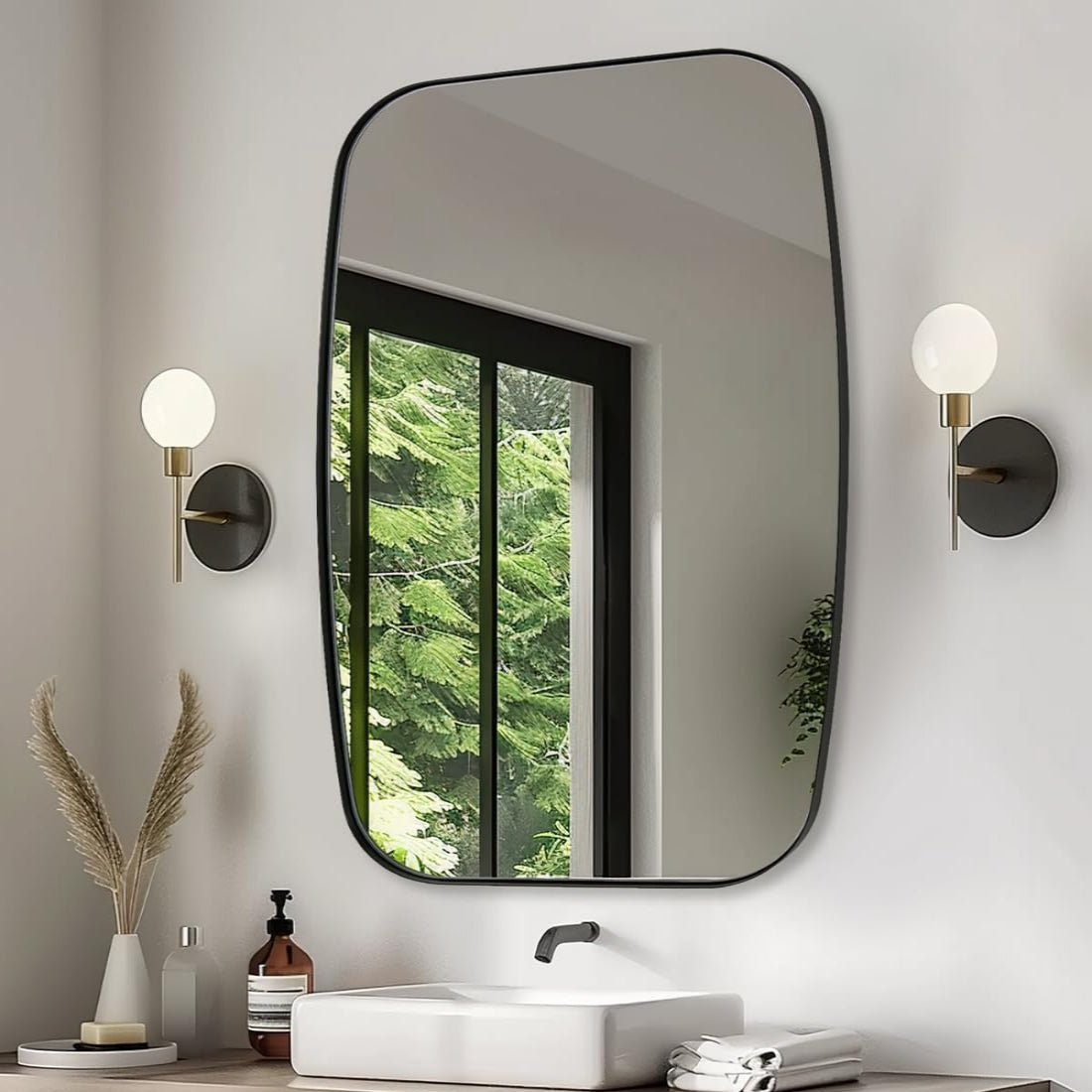 Modern Oval Oblong Bathroom Vanity Mirror | Stainless Steel Frame