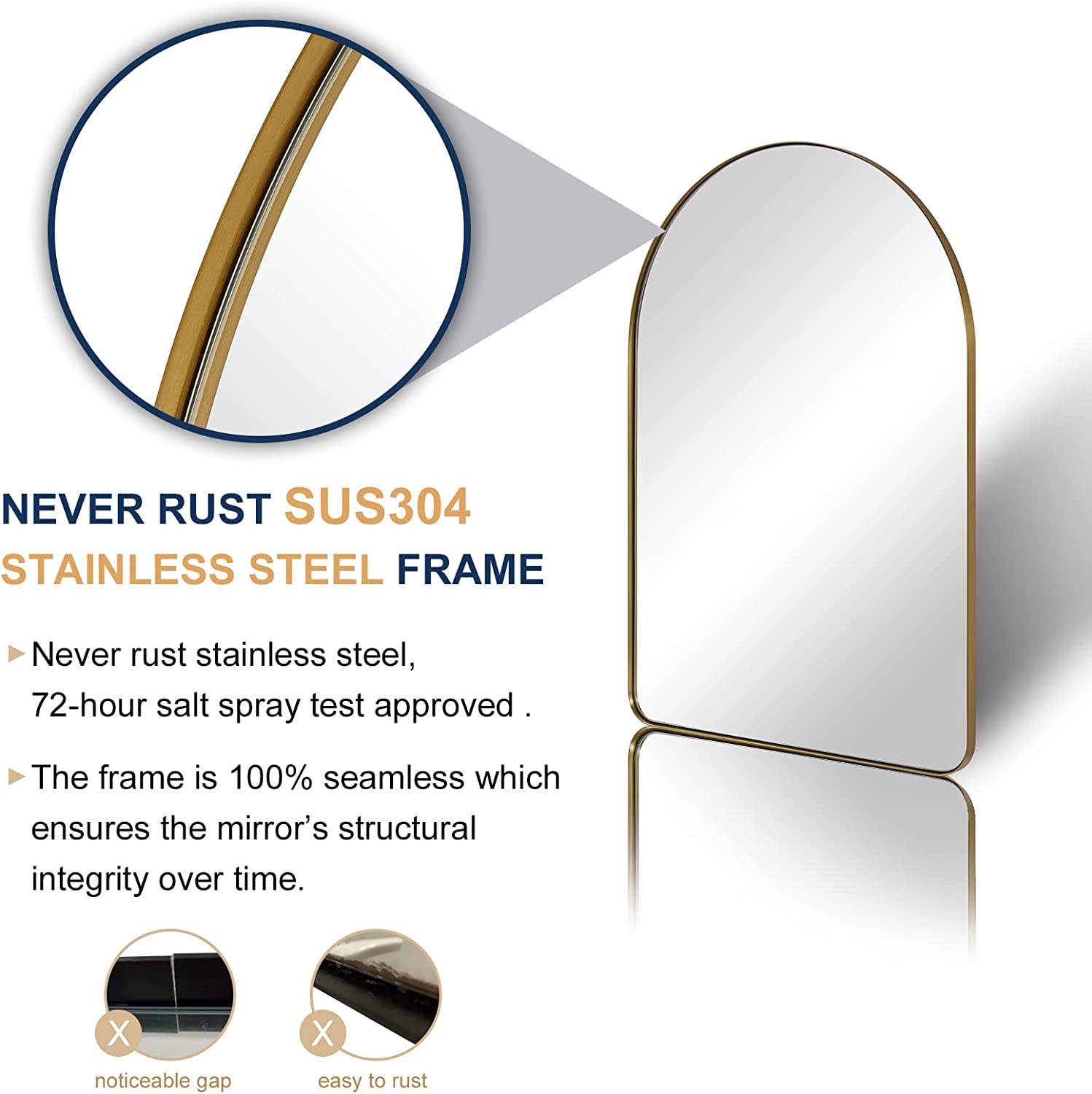 Contemporary Arched Bathroom Vanity Mirror | Stainless Steel Frame