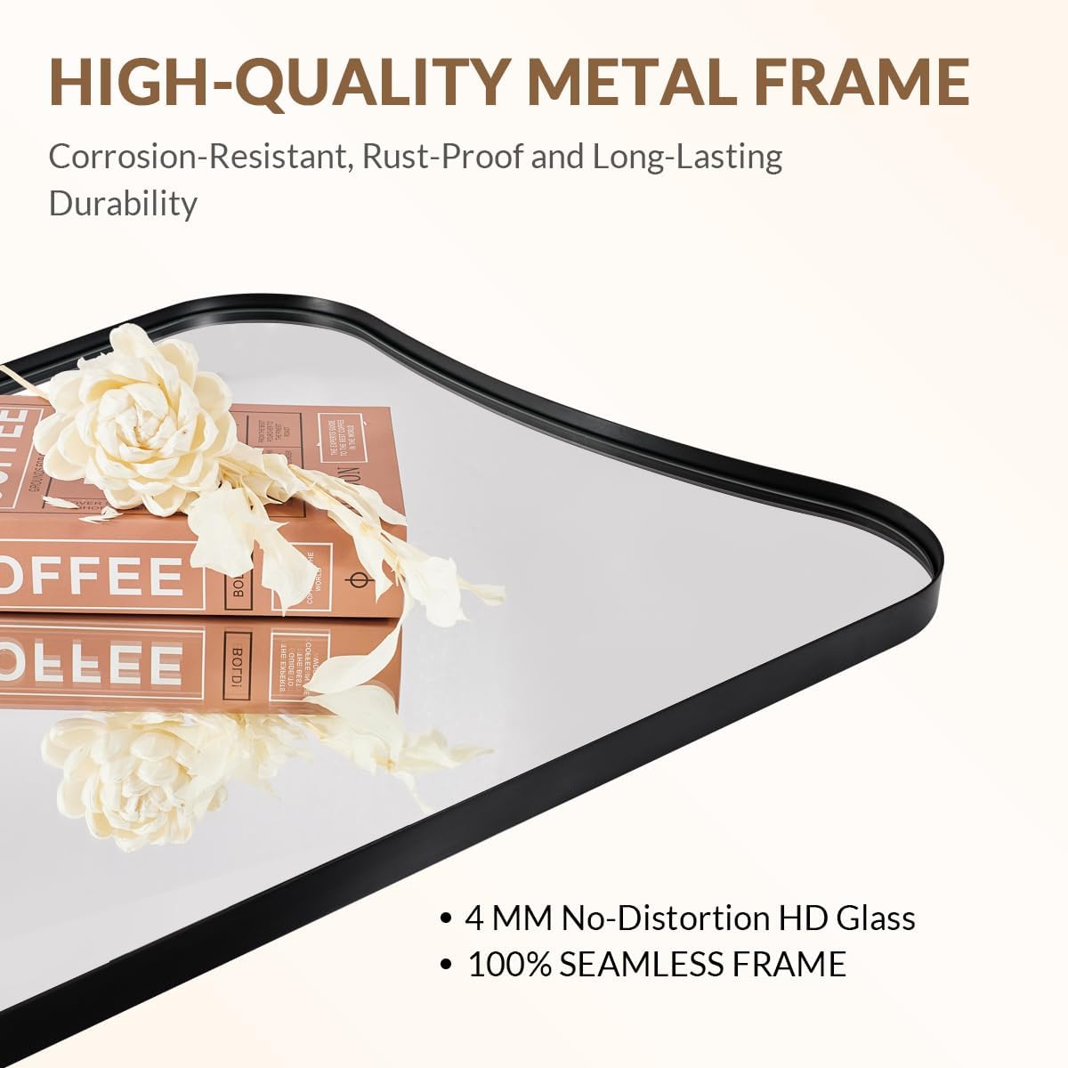 Antique Concave Top Rectangle Scalloped Decor Bathroom Mirror |Stainless Steel Frame