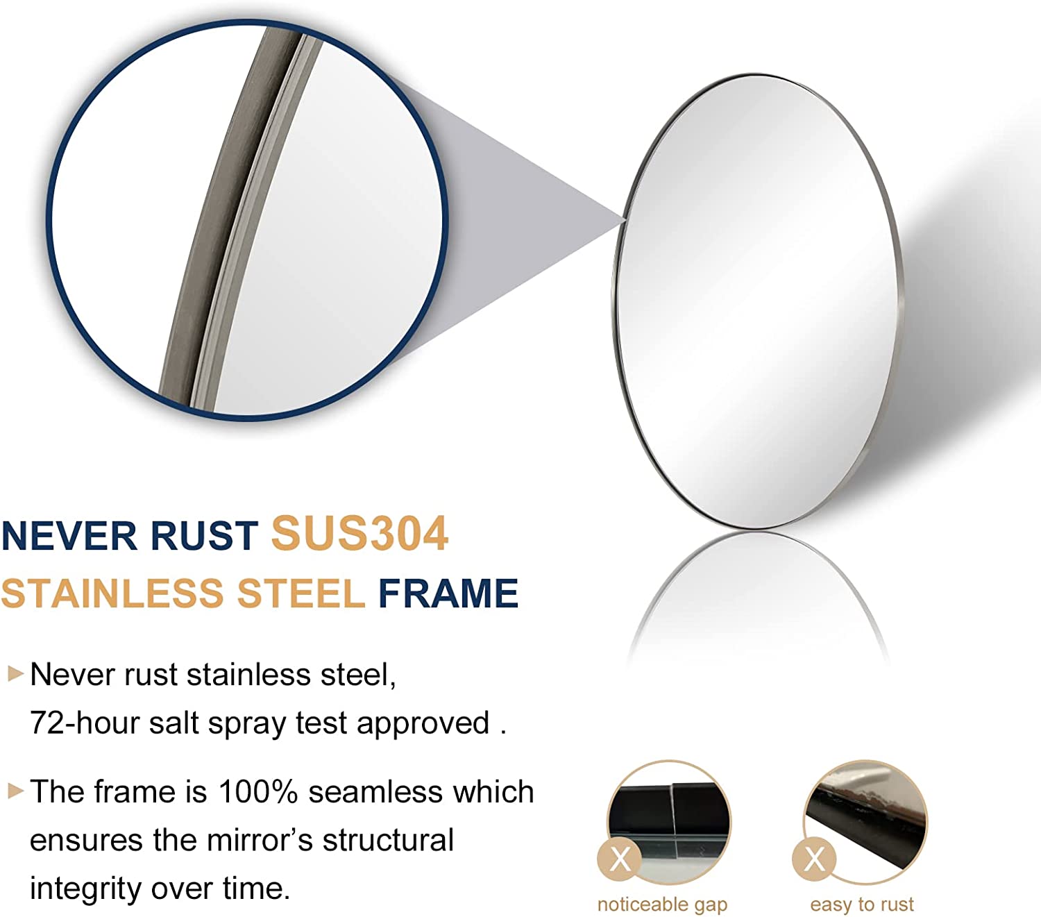 Open Box Like New: Modern Oval Bathroom Wall Mirrors |Stainless Steel Framed