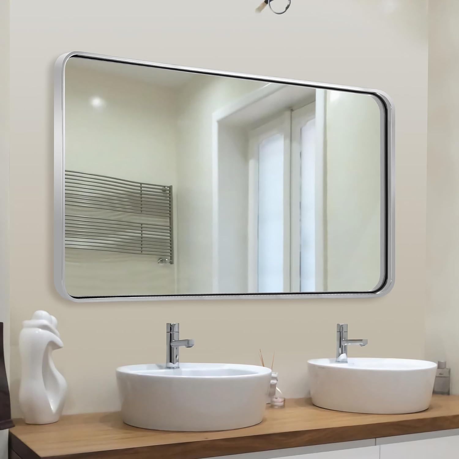 Modern Bold Framed Rectangle Wall Mirrors for Bathroom Wall| Stainless Steel Framed