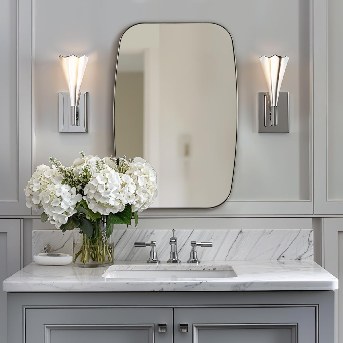 Open Box Like New:Modern Oblong Bathroom Mirror Long Oval Mirror