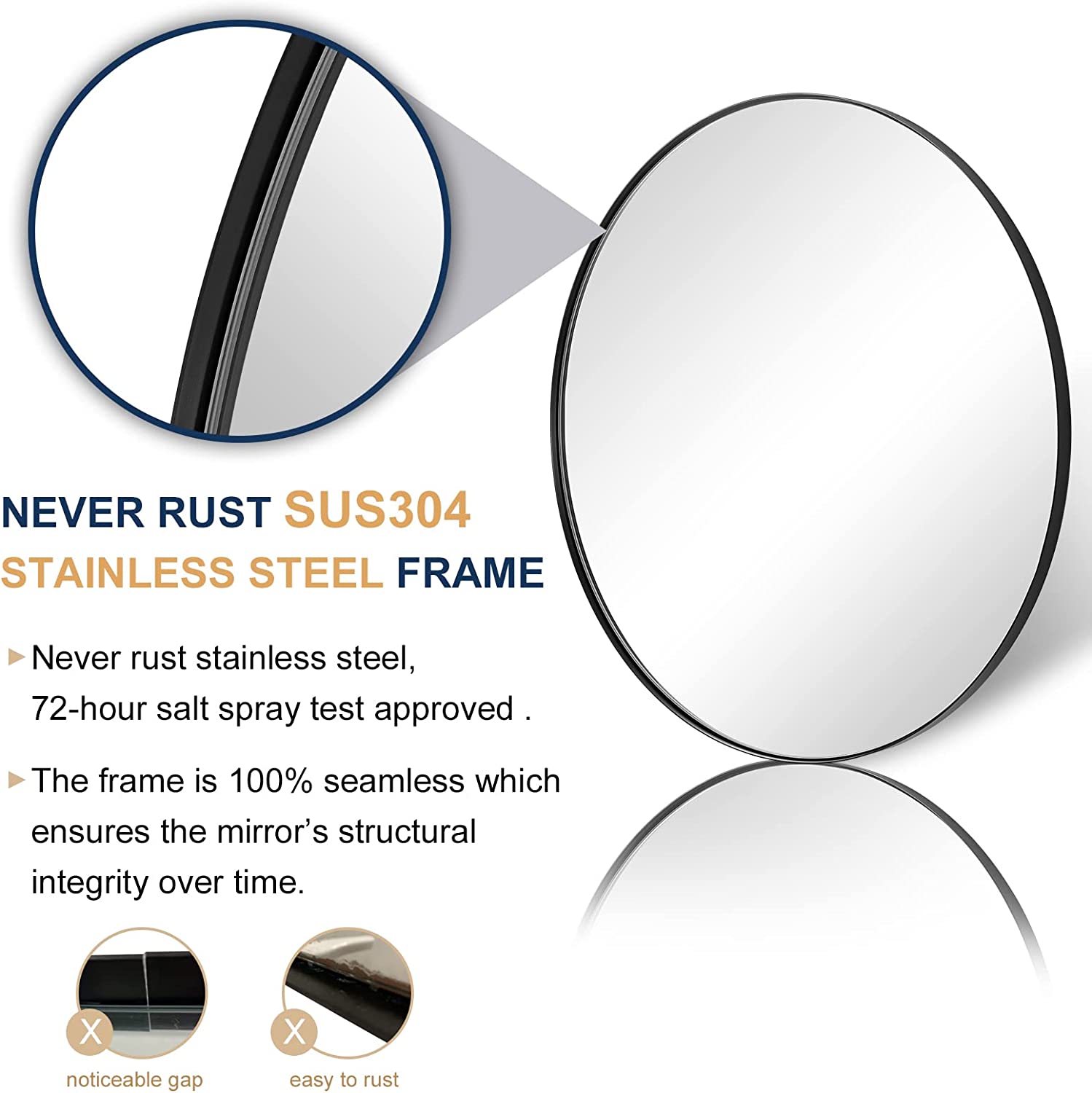 Contemporary Round Bathroom Mirrors Circle Wall Mirrors | Stainless Steel Frame