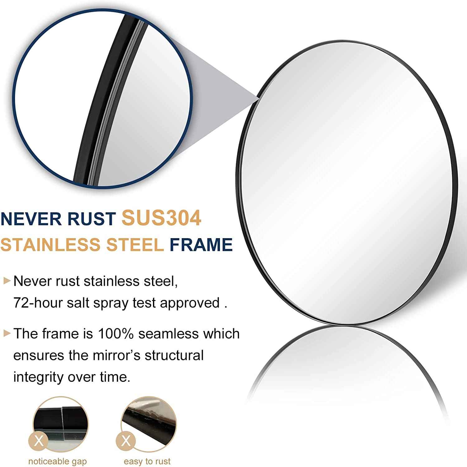 Contemporary Round Bathroom Mirrors Circle Wall Mirrors | Stainless Steel Frame
