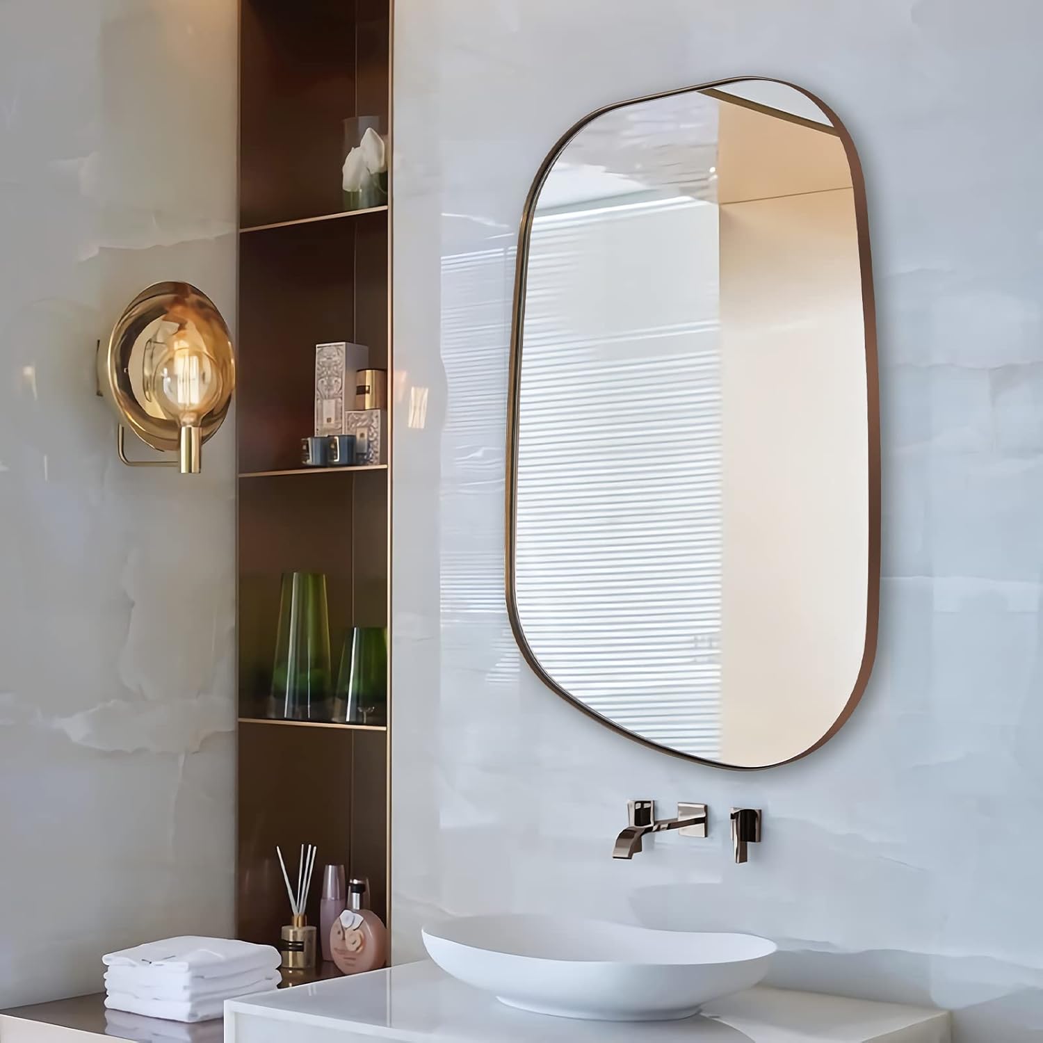 Asymmetrical Irregular Bathroom Wall Mirror | Stainless Steel Frame