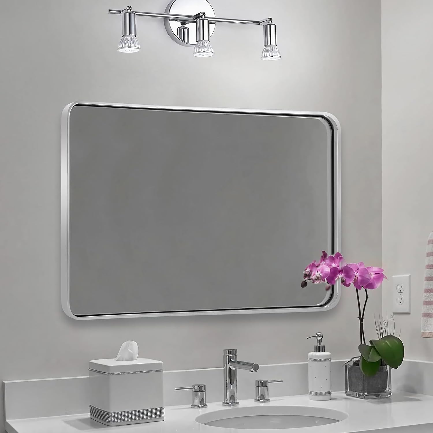 Modern Bold Framed Rectangle Wall Mirrors for Bathroom Wall| Stainless Steel Framed