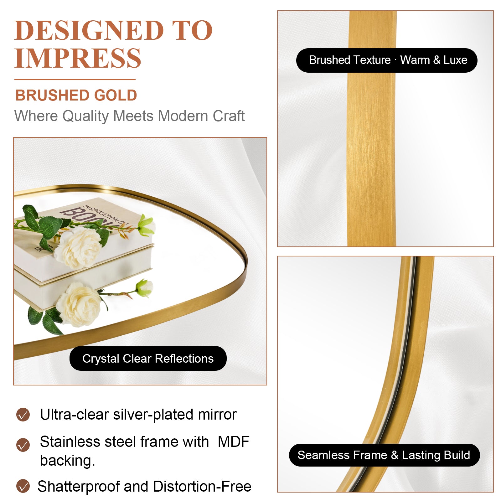 Contemporary Irregular Organic Bathroom Wall Mirror Asymmetric Decorative Mirror | Stainless Steel Frame