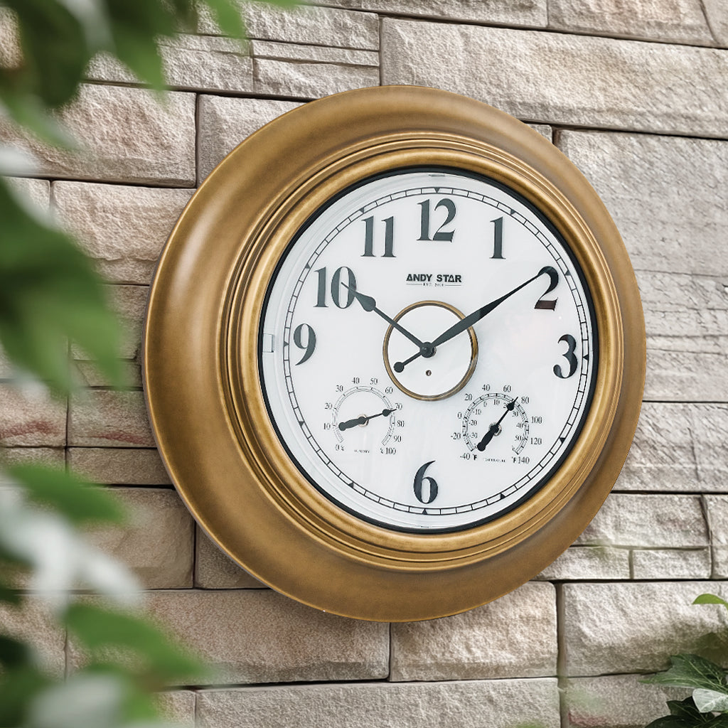 Contemporary Large Outdoor Wall Clock with Thermometer Weatherproof Illuminated ,21 Inch
