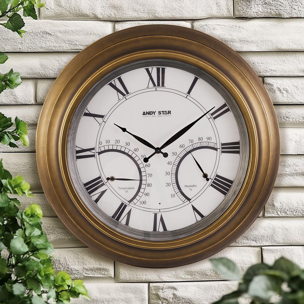 Contemporary Large Outdoor Wall Clock with Thermometer Waterproof Illuminated,24 Inch