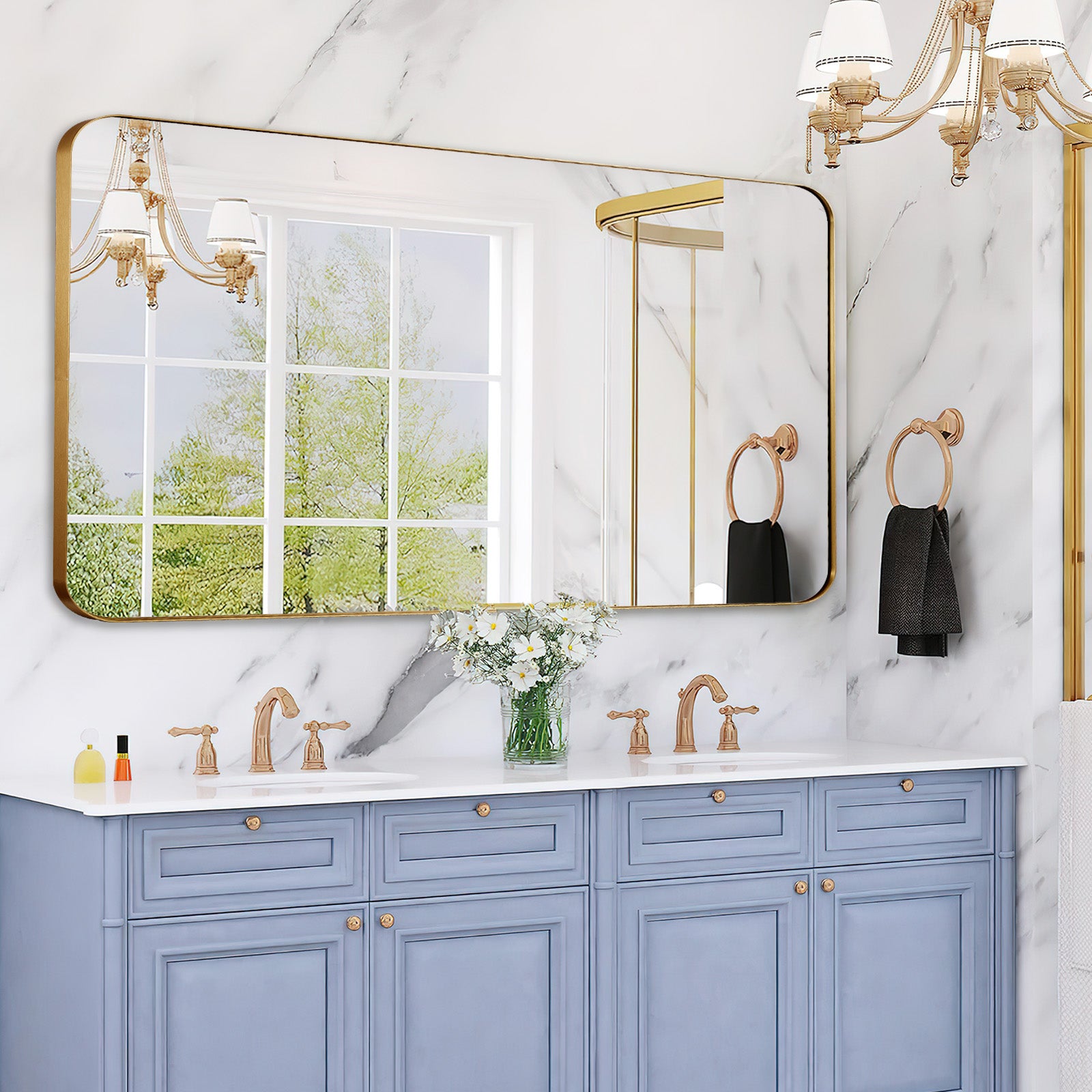 Luxury Rounded Rectangular Bathroom Mirrors with Aluminum Framed