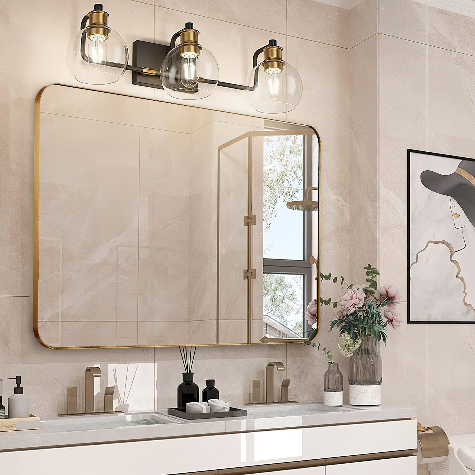 Minimalist Modern Rounded Rectangular Bathroom Mirrors
