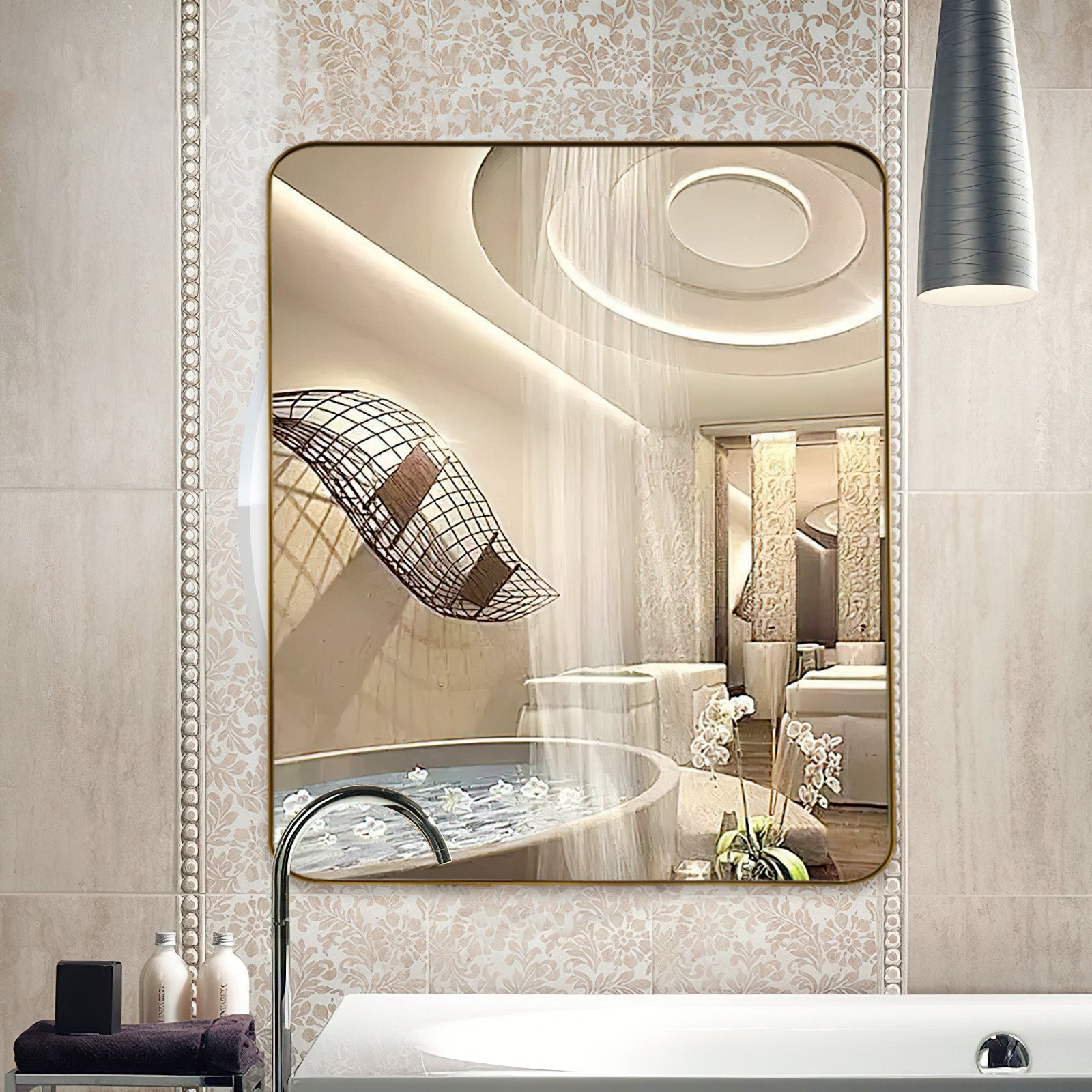 Minimalist Modern Rounded Rectangular Bathroom Mirrors