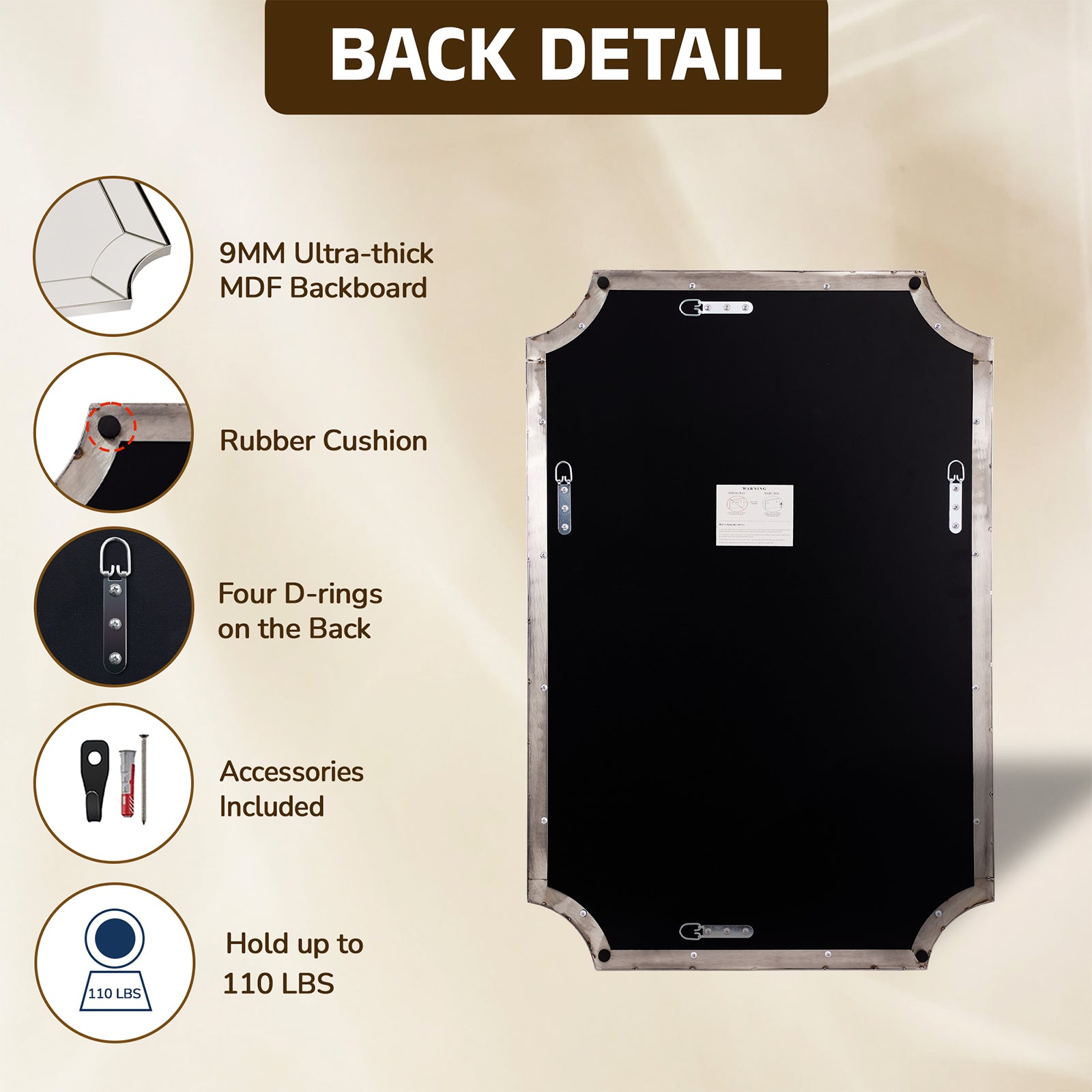 Minuette Glass Tiles Edge Scalloped Bathroom Vanity Mirrors | Stainless Steel Frame